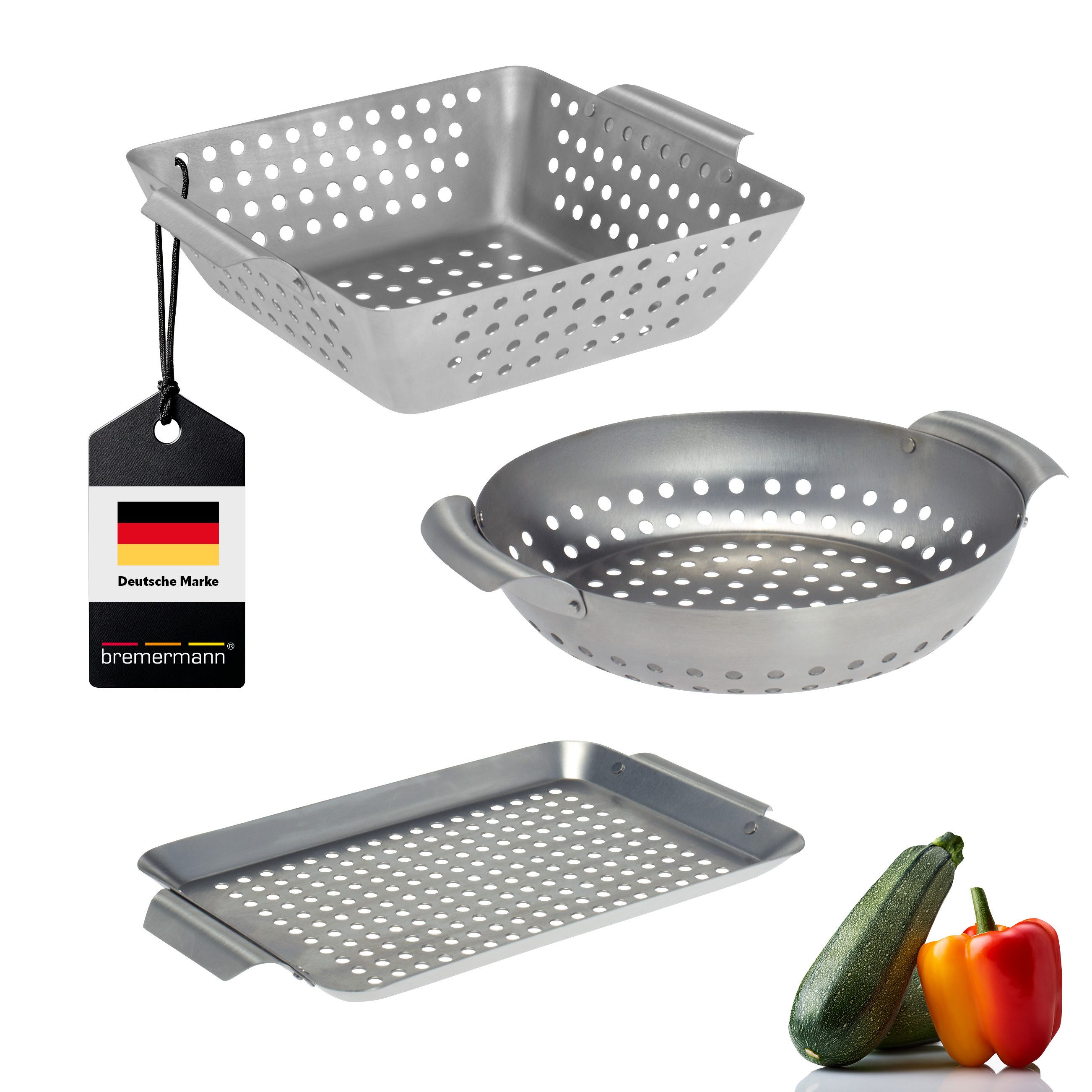 bremermann Grillkörbe 3er Set Edelstahl Grillpfanne Grillplatte Grillkorb (3-St)