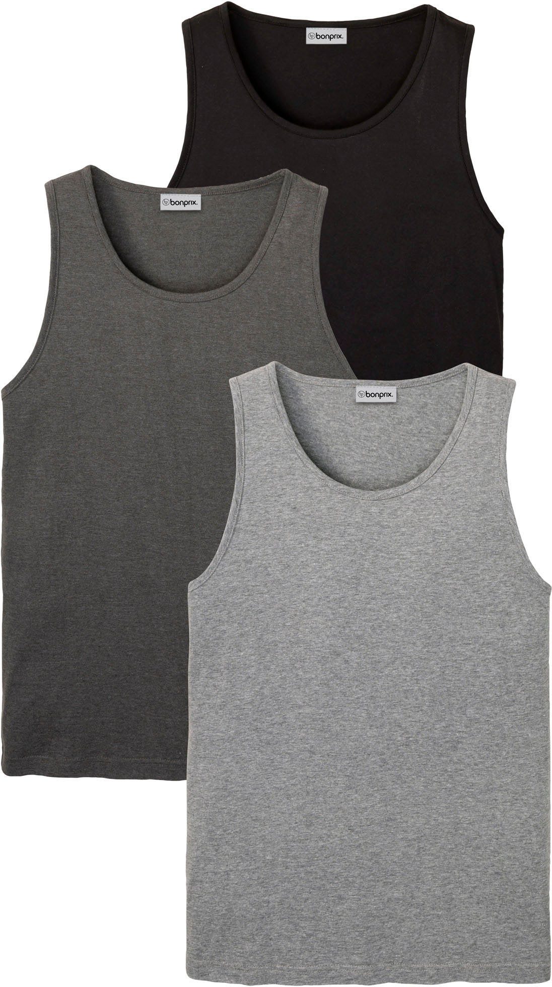 bonprix Tanktop (Packung, 3-tlg) Regular Fit, Rundhalsausschnitt günstig online kaufen