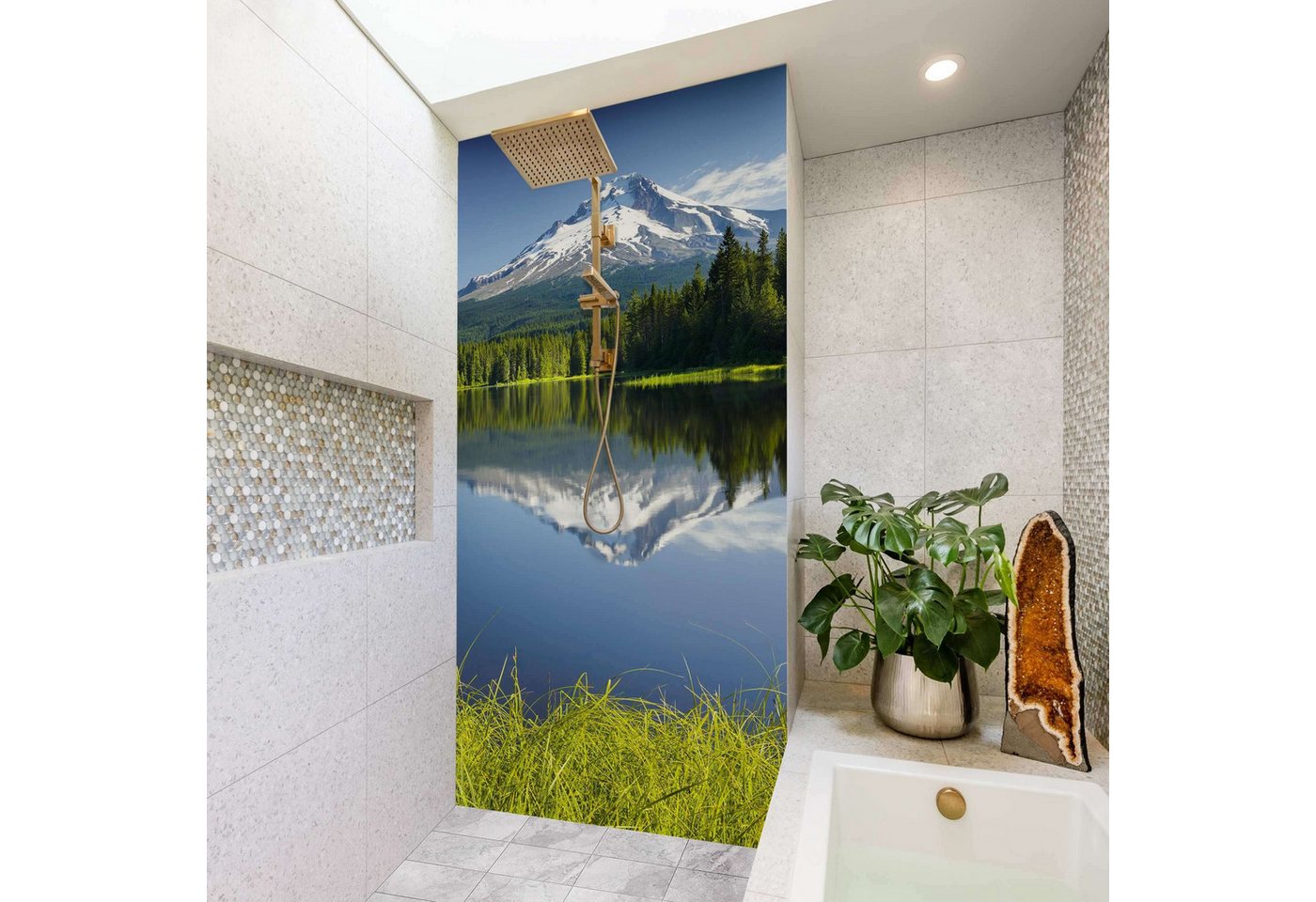 Thumbnail - Bilderdepot24 Badrückwand Natur blau Duschrückwand ohne Bohren Dusche, (Hartfolie matt » Selbstklebend SMART 0,35 mm), f...