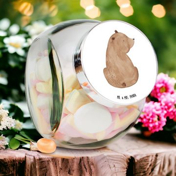 Mr. & Mrs. Panda Vorratsglas XL 2000ml Bär Schulterblick - Weiß - Geschenk, Glasdose, Teddybär, Te, Premium Glas, (1-tlg), Hochwertiger Druck