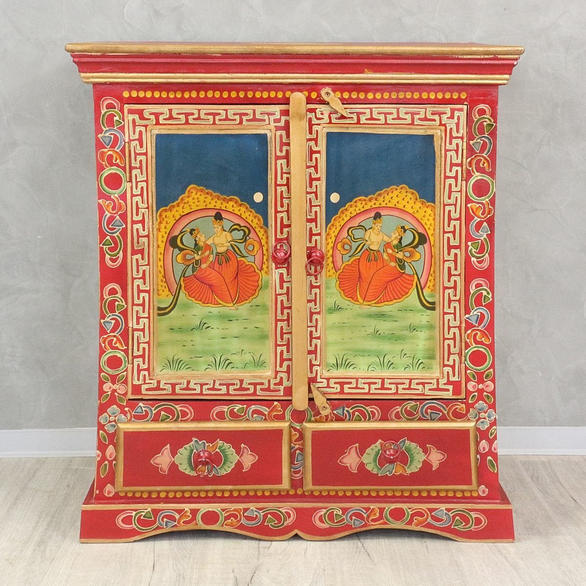 Oriental Galerie Mehrzweckschrank Tibet Wandschrank Sarma Rot 90 cm Handarbeit