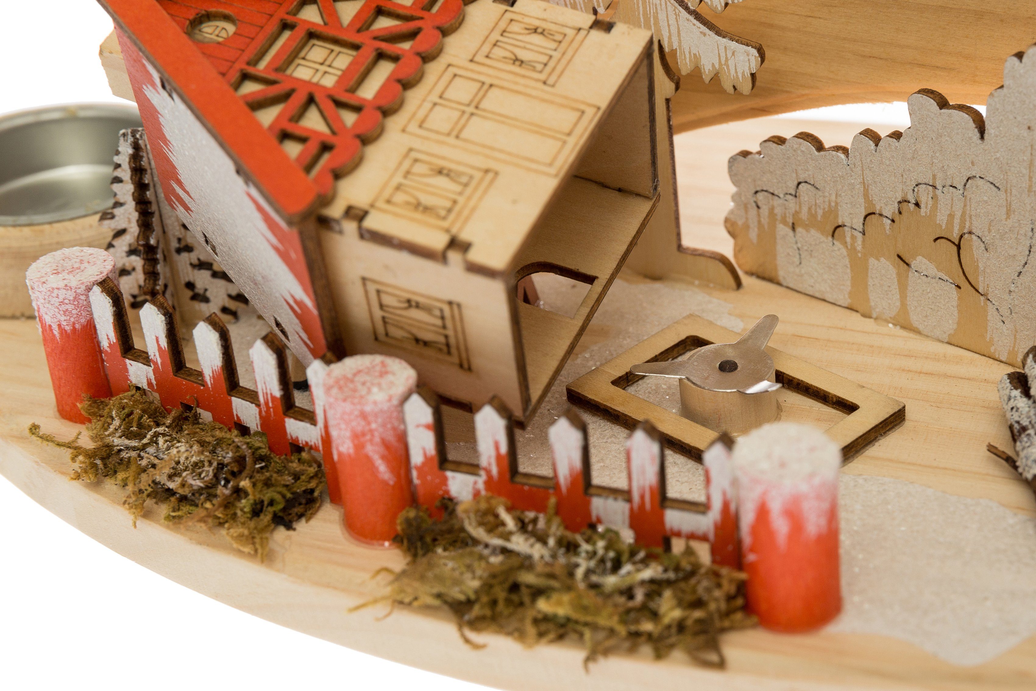 OTTO home Teelichthalter Weihnachtsdeko, Winterlandschaft aus Holz mit Häusern, Rehen, Hirsche (1 St), 4 Adventskerzenhalter klassisch natur-rot oder schlicht w – Bild 3 von 5