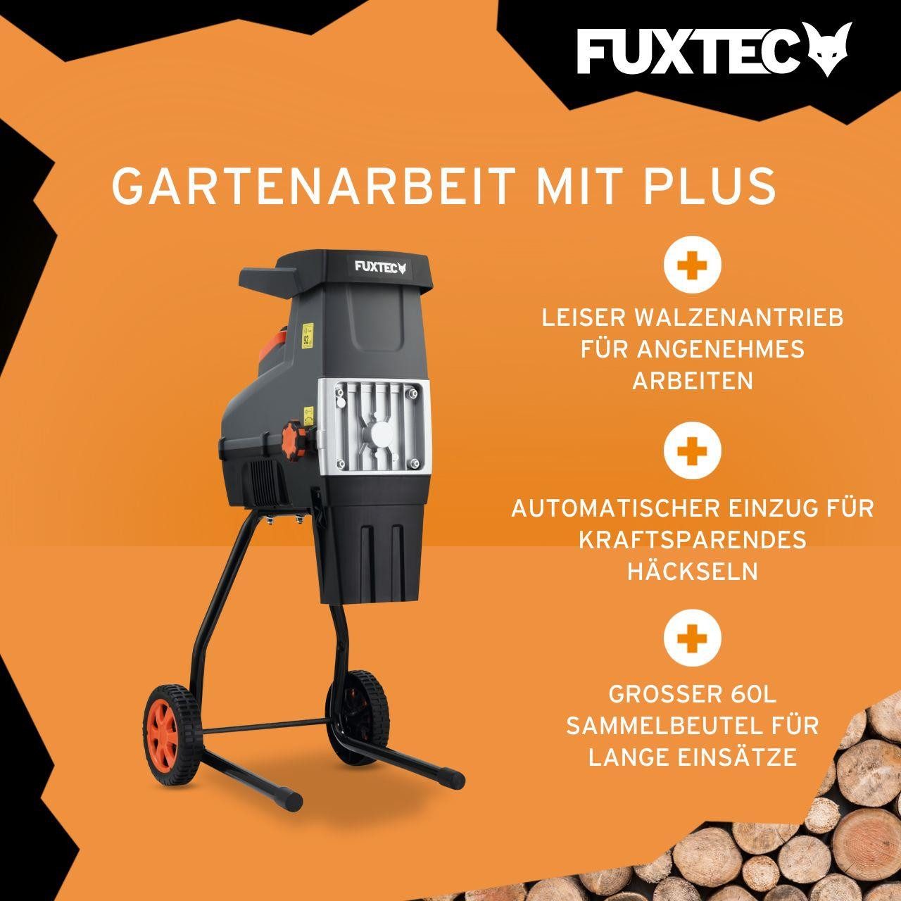 FUXTEC Häcksler FX-EGH2800T, 44 cm max. Astdurchmesser, 2800W, Walzenschneidsystem, 60L Fangbox