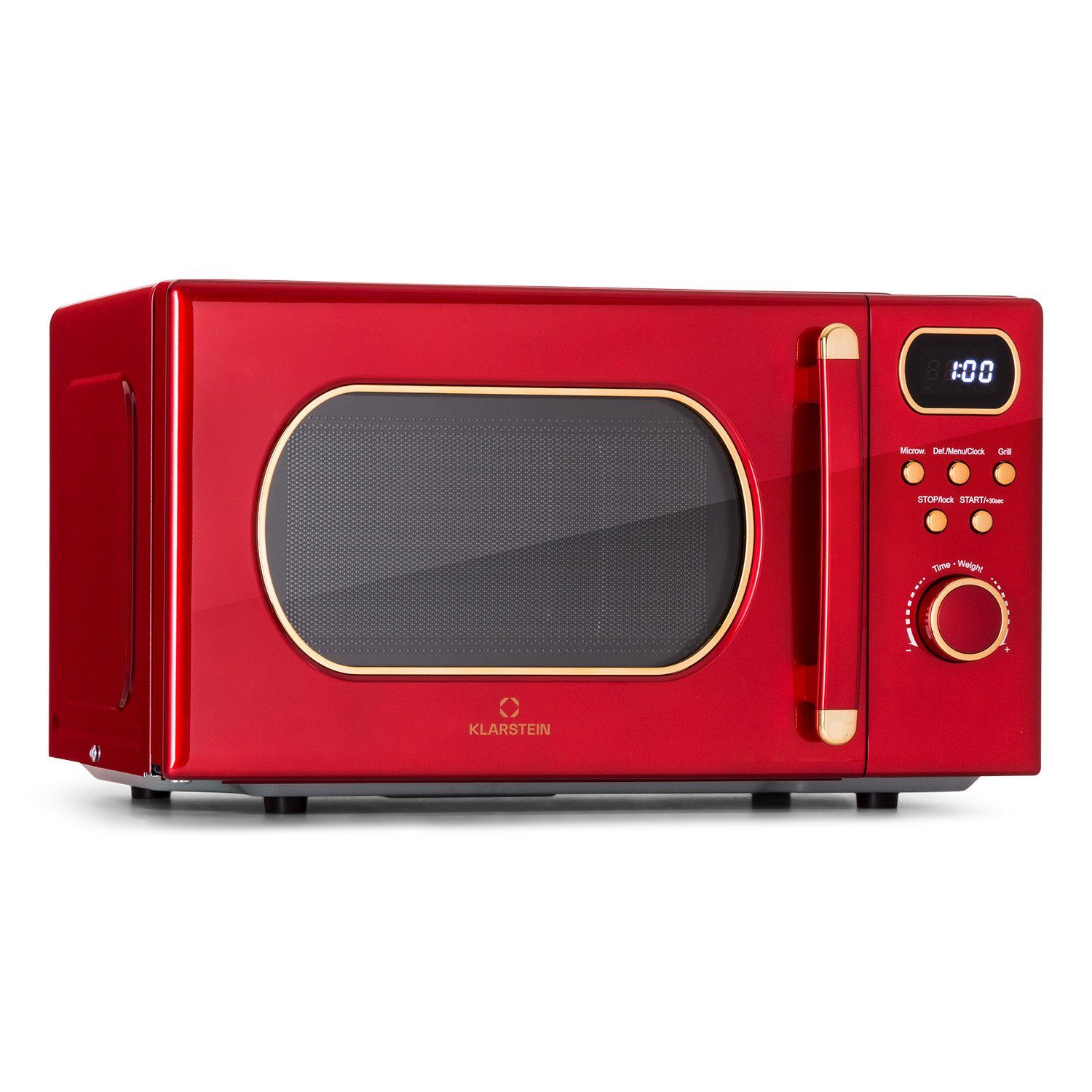 Klarstein Mikrowelle Julieta Mikrowelle mit Grill 20l 700 / 800 W Ø25,5cm 8 Programme, Mikrowelle; Grill, 20 l Rot