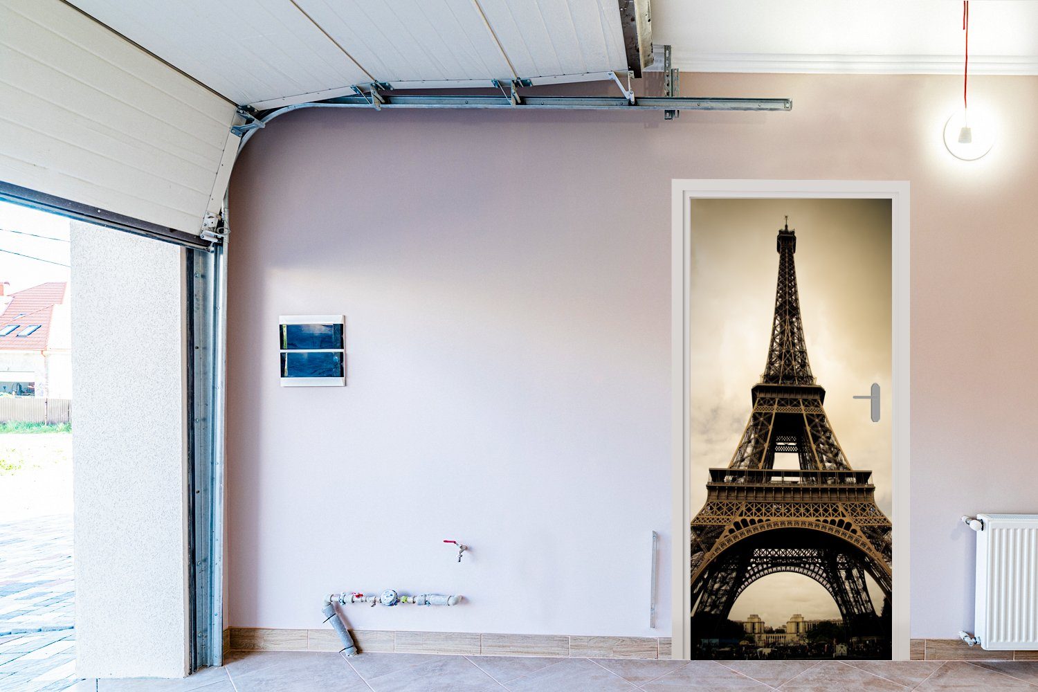 MuchoWow Türtapete Eiffelturm in Fototapete für Sepia-Fotodruck, Tür, Paris Matt, St), (1 75x205 bedruckt, Türaufkleber, cm