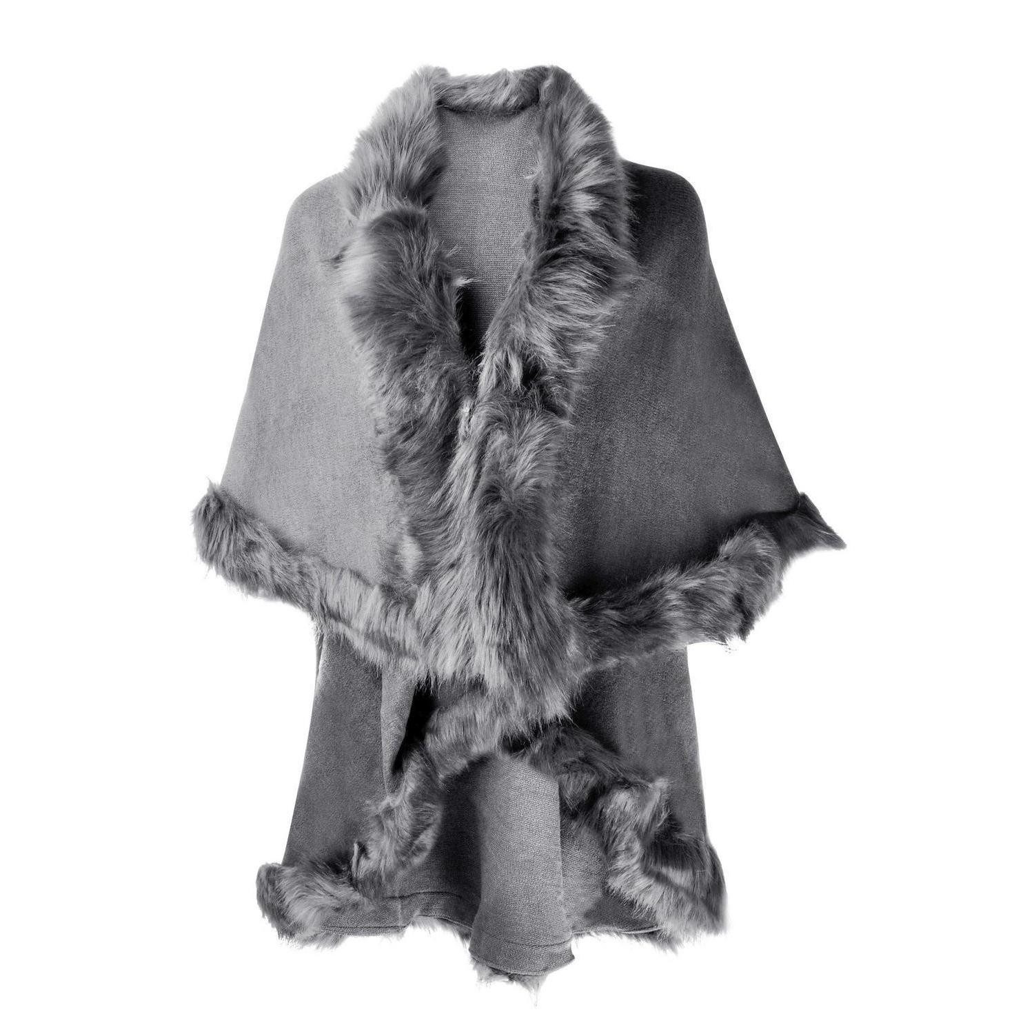 LuxusKollektion Strickschal Strickjacke Poncho Cape Grau, (1-St)