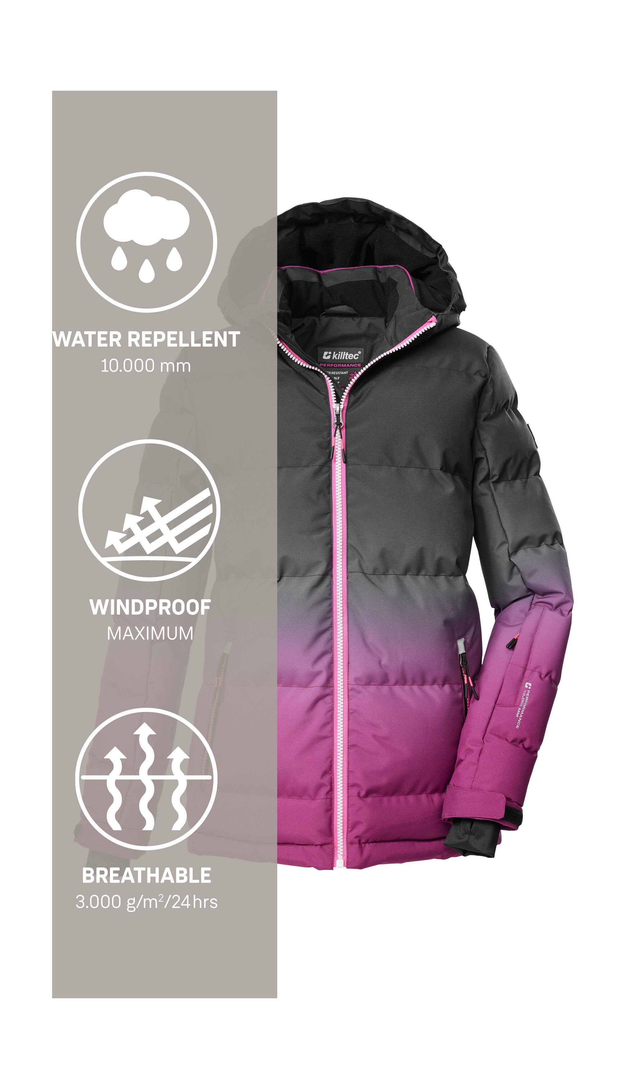 Killtec Skijacke KSW 330 GRLS SKI QLTD JCKT Wasserabweisende Winterjacke, atmungsaktiv, verstellbare Kapuze
