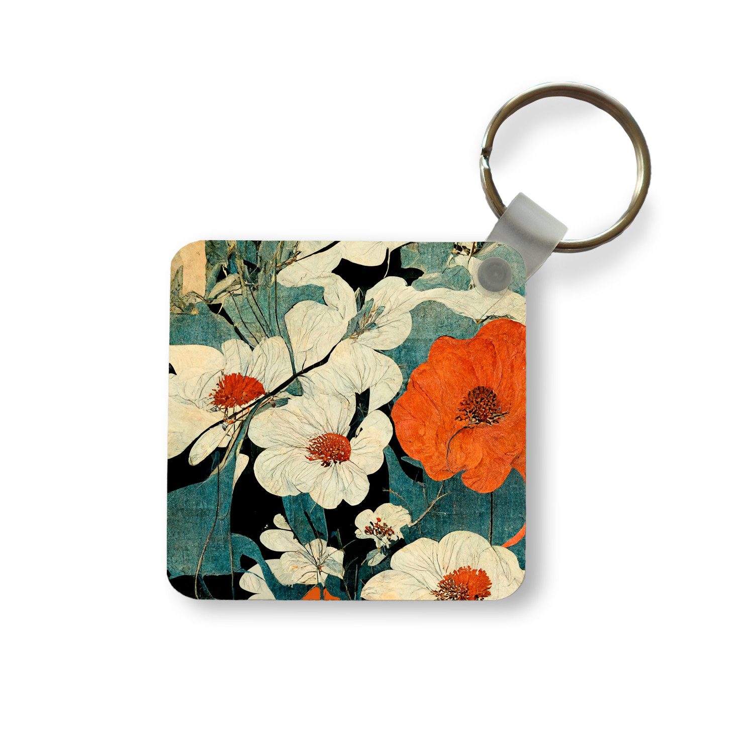 Schlüsselanhänger Blumen - Pflanzen - Vintage - Asien - Orange