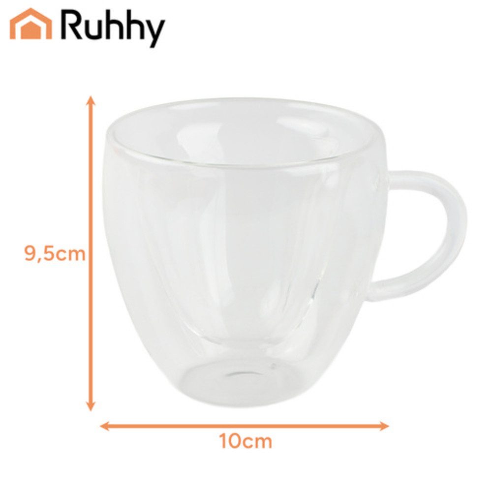 Ruhhy Thermoglas Kaffeeglas Thermoglas 240 ml, 4-tlg., Glas, romantisches Design mit Herzform