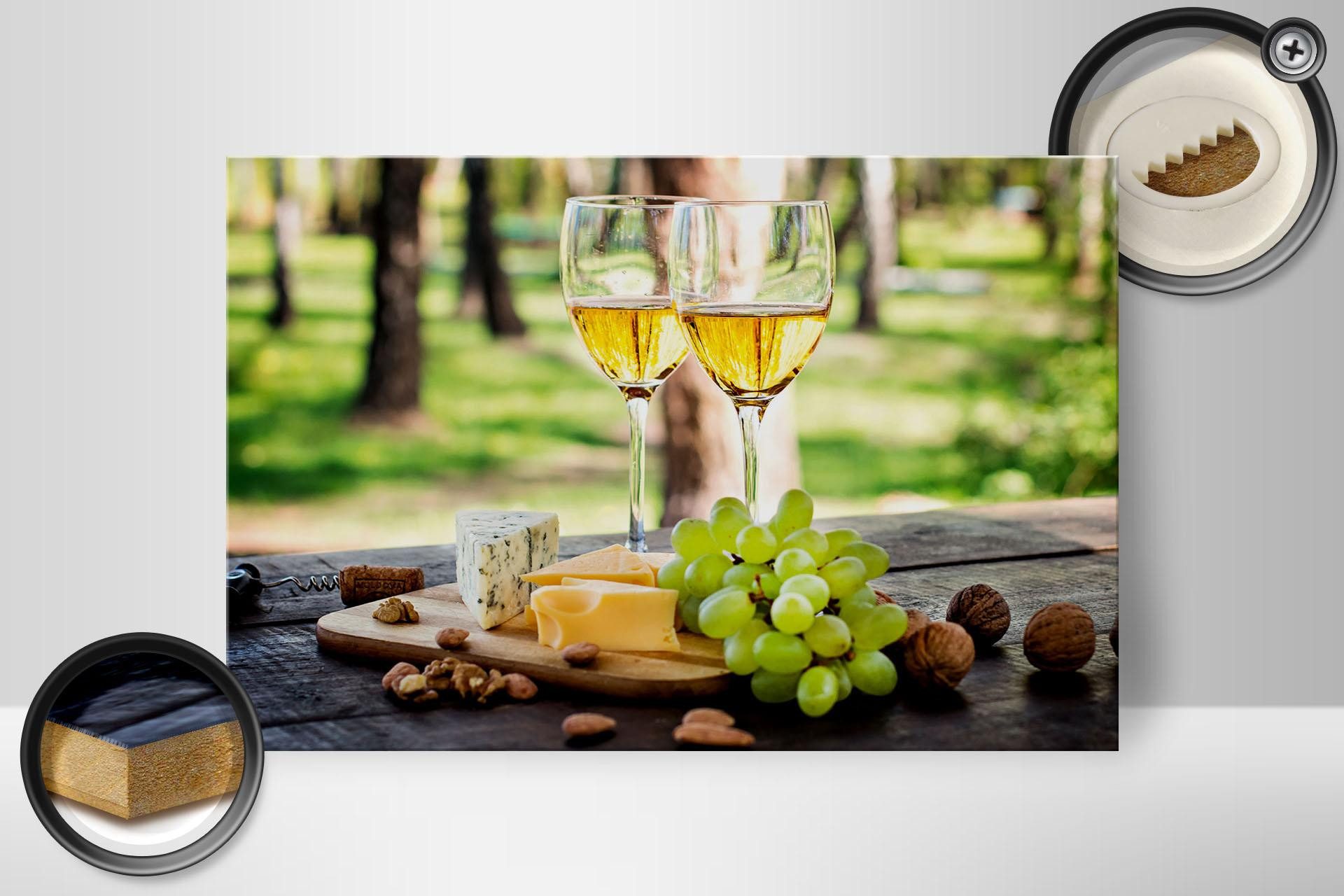 Femer GmbH Holzbild Trinken 20x30 cm Wein zwei Weißweingläser, (1 St), Glatte Holzfaserplatte (MDF), vorn beschichtet
