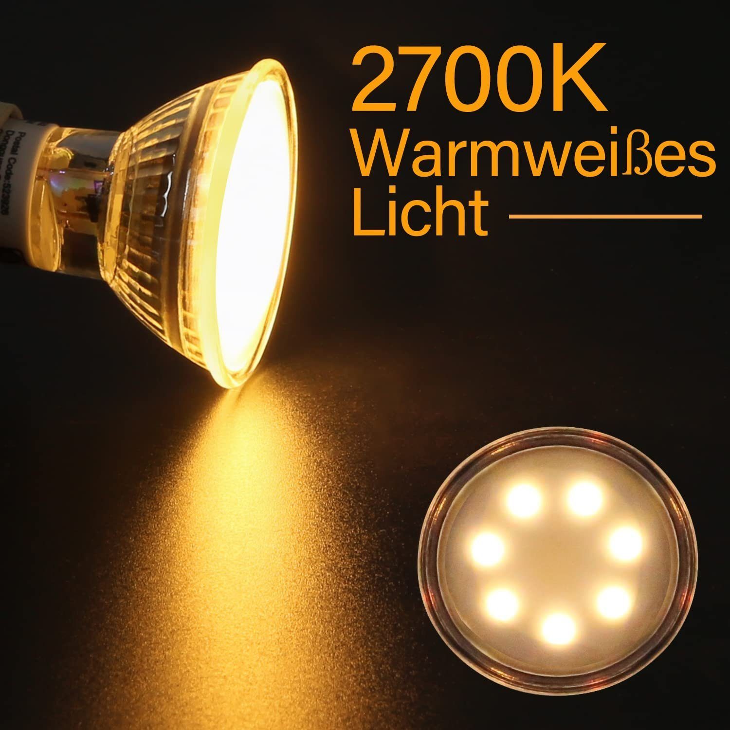 Glühbirne GU10, 5 LED-Leuchtmittel ZMH Warmweiß St., Abstrahlwinkel 2700K Einbaustrahler ° Strahler, GU10 Warmweiß 120