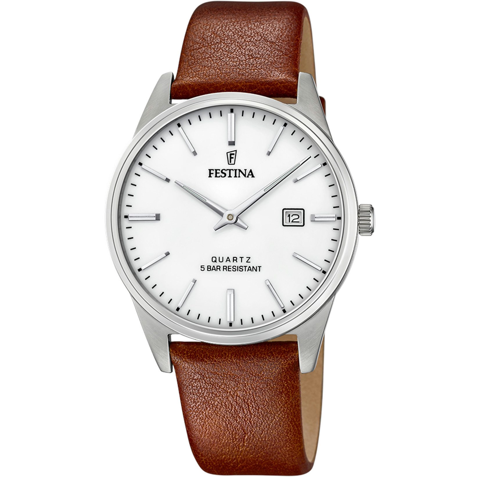 Festina Quarzuhr Herrenuhr F20512-2 - Weißes Zifferblatt, Braunes Lederband günstig online kaufen