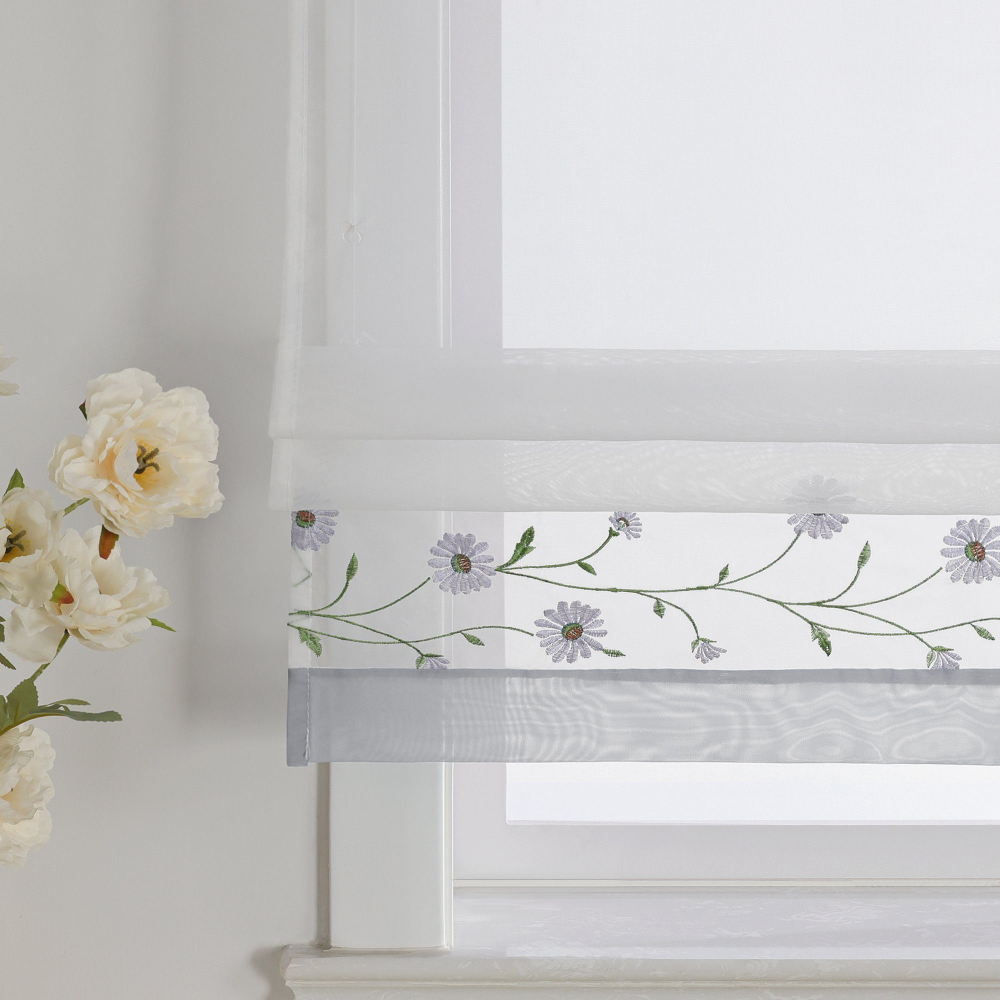 Joyswahl Raffrollo, Bestickte Gardine mit Blumen, Landhausstil günstig online kaufen