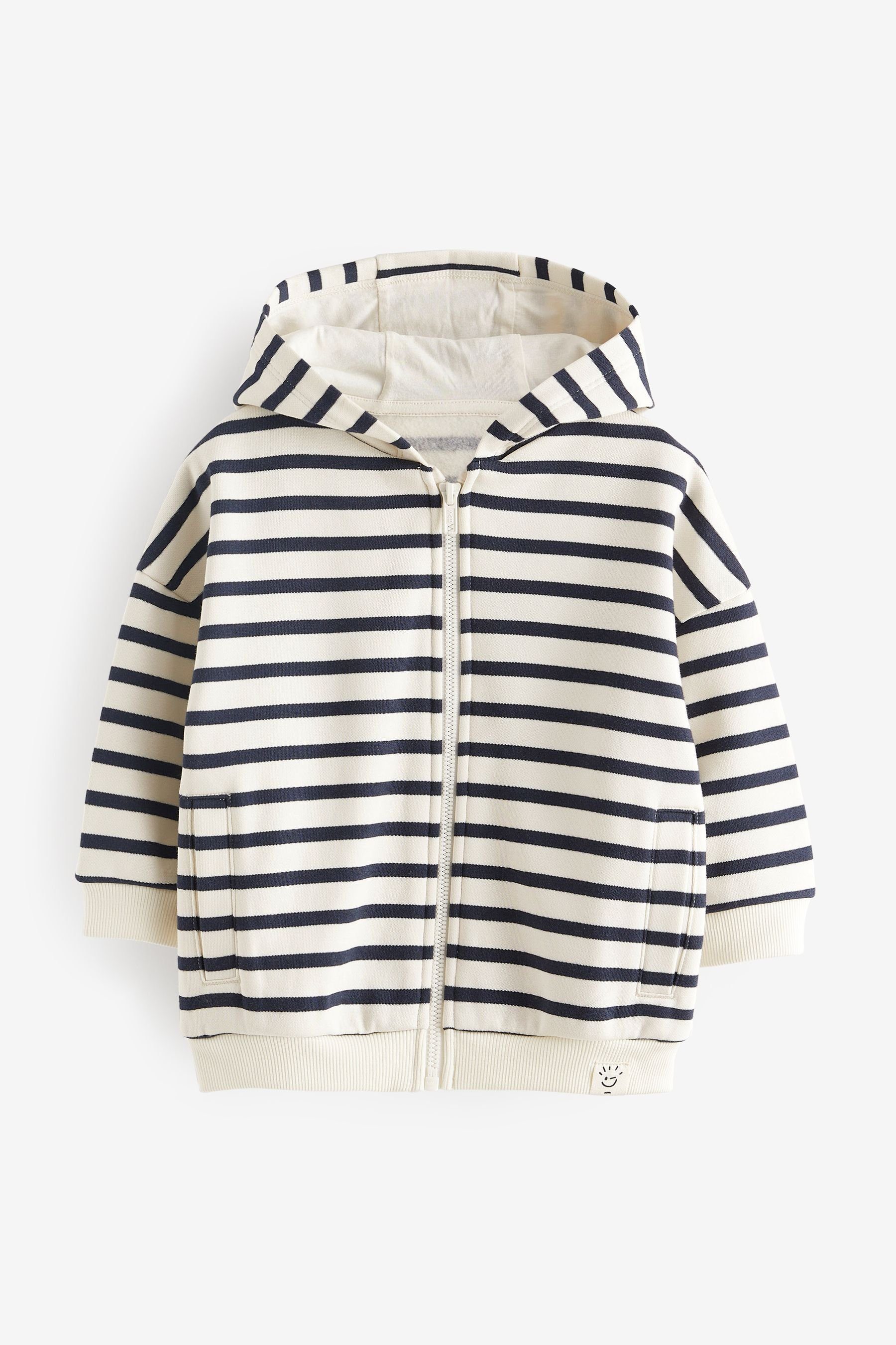 Next Kapuzensweatjacke Oversize-Kapuzenjacke mit Reißverschluss (1-tlg) Ecru White/Navy Blue Stripe