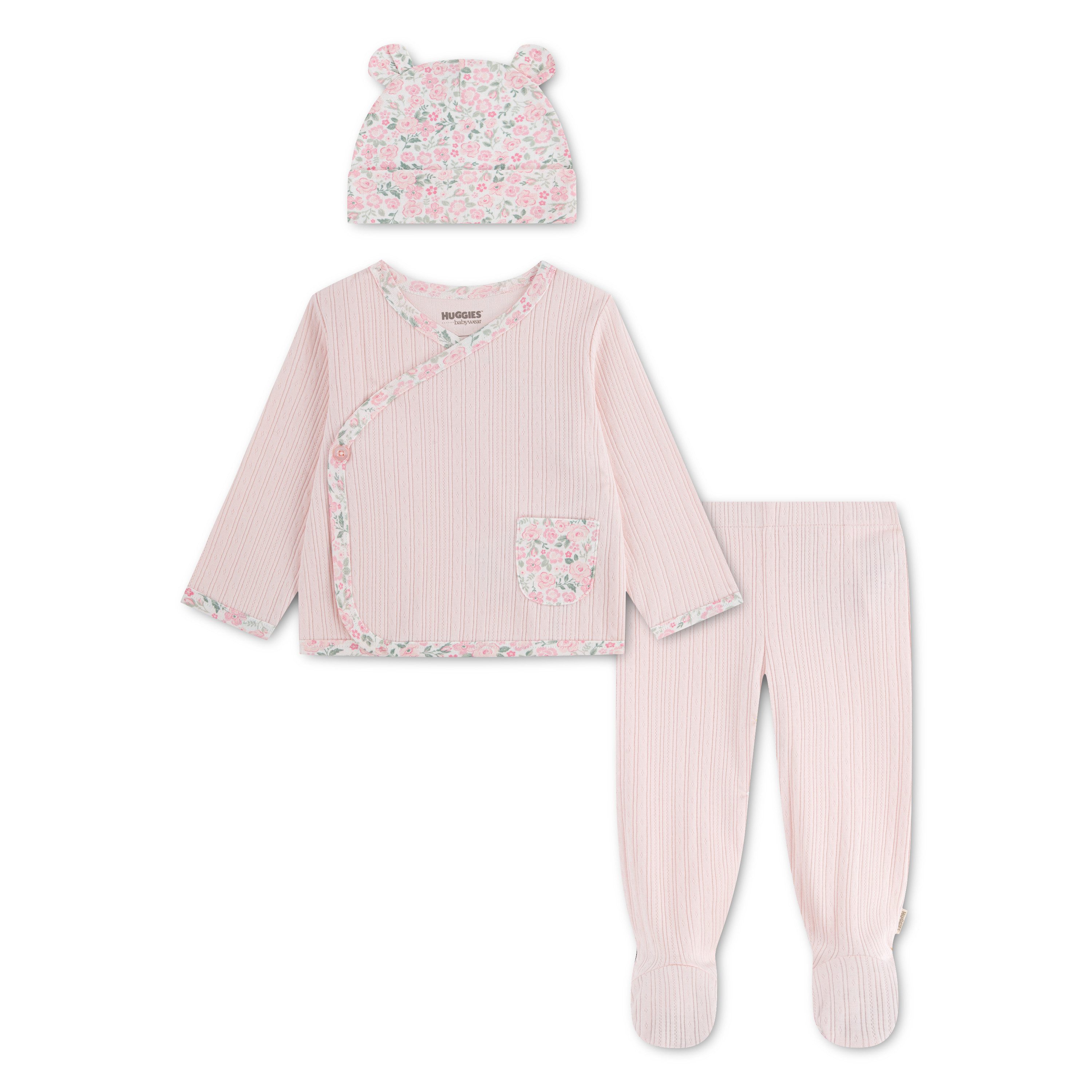 HUGGIES babywear Shirt, Hose, Jacke & Mütze HUGG FOOTED PANT SET + ATTACHM (Set, 3-tlg., 3 Teile) Mütze-Hose mit Füßen/Jacke mit floralem Muster / für Girls