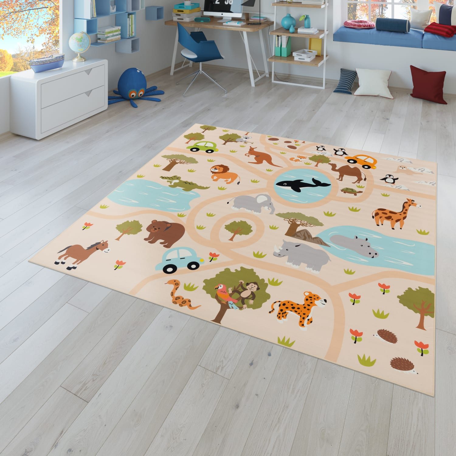 TT Home Teppich Kinderzimmer, Quadrat, Höhe: 4 mm, Kinderzimmerteppich Teppich Junge Mädchen Kinderteppich Baby Rutschfes