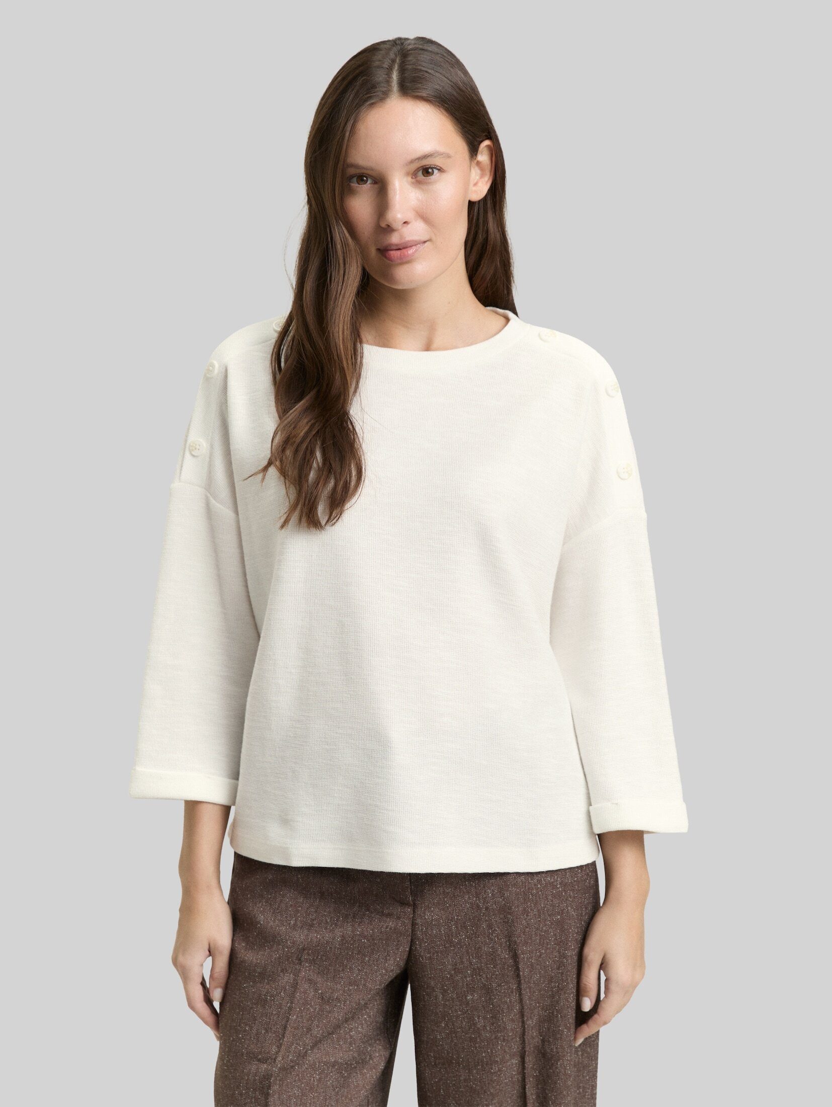 TOM TAILOR 3/4-Arm-Shirt T-Shirt (im Einserpack) Langarmshirt mit Knopf-Details