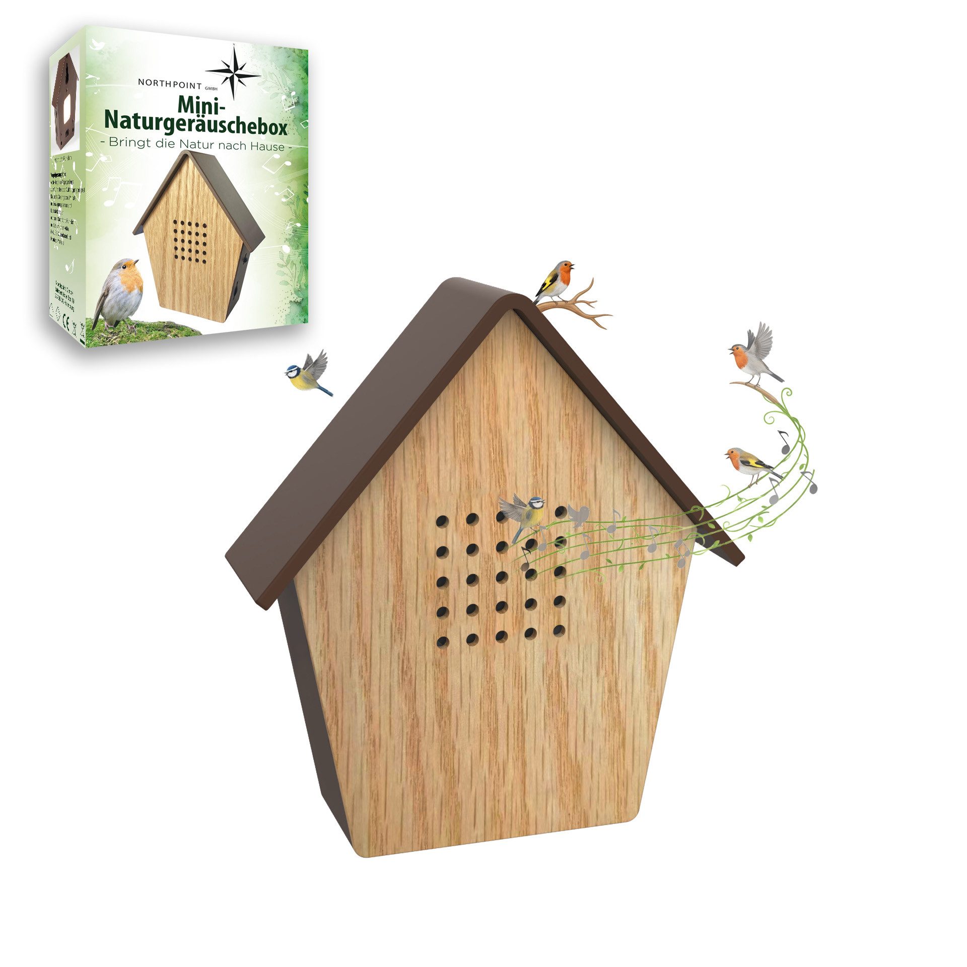 Northpoint LED Dekolicht Soundbox Naturgeräuschebox mit Echtholz, LED, Bewegungssensor