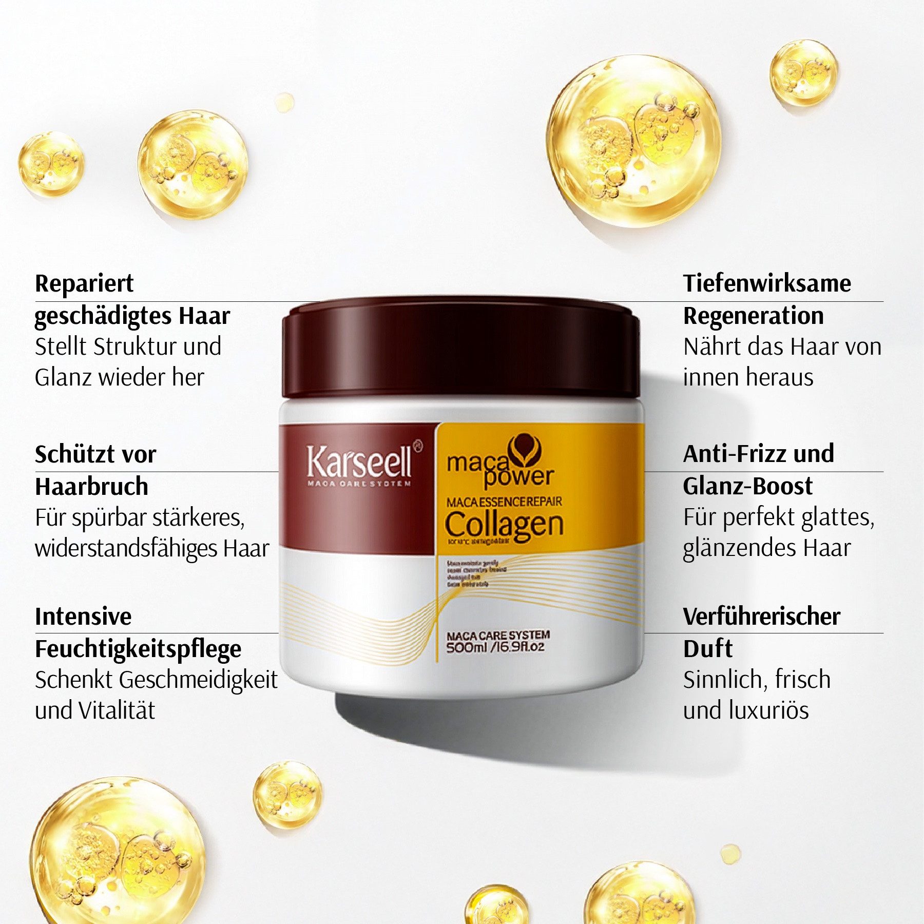 Karseell Haarmaske Haarpflege Haarspülung Haarkur mit Kollagen Arganöl Karseell 500ml, 1-tlg., Haarmaske, Haarpflege, Karseell, Haarspülung