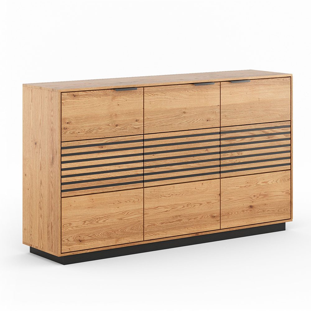 Feldmann-Wohnen Kommode Tirano (3-türig, mit Einlegeböden, 1 St., Massivholz, geölte Oberfläche), 154x39x84cm 3-türig Eiche Natur - Absetzungen Lamellen