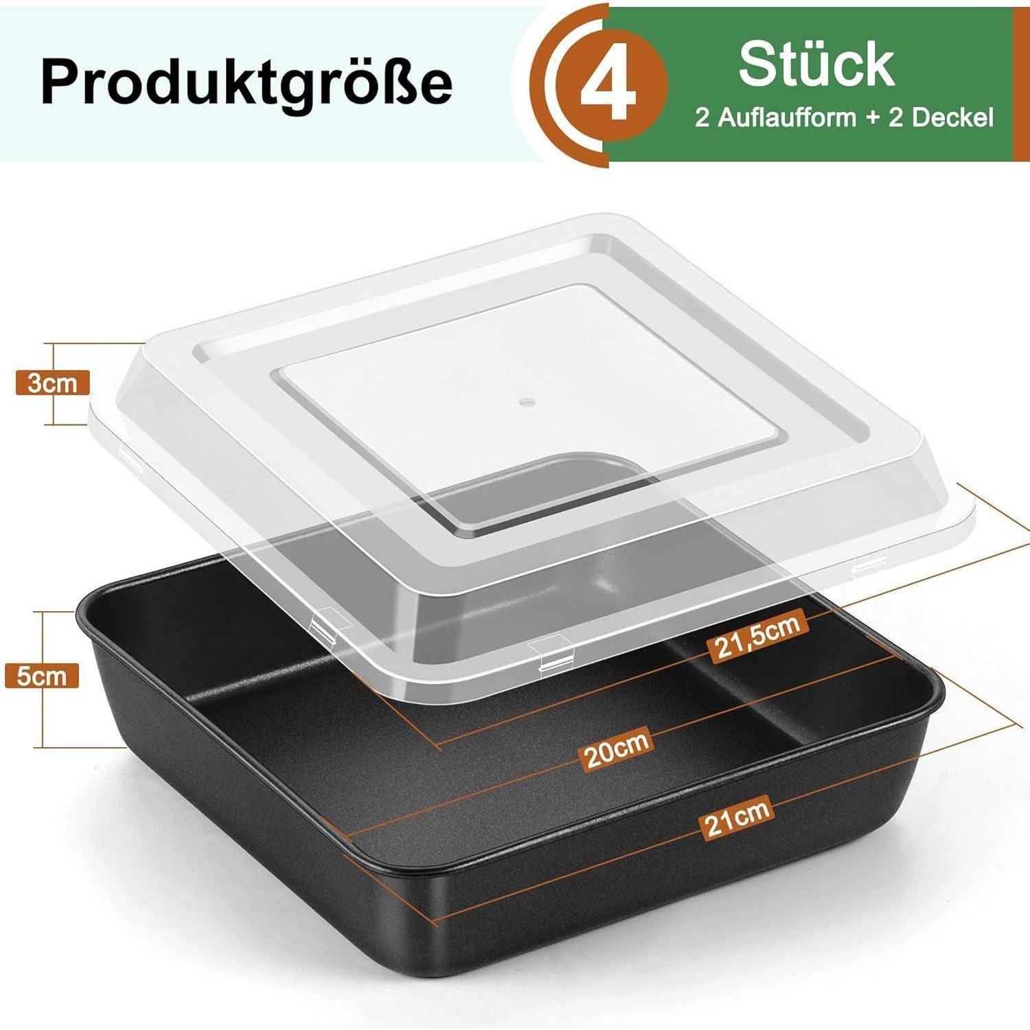 LuxusKollektion Auflaufform Quadratische Kuchenform 2er Set Edelstahl Antihaft mit Deckel