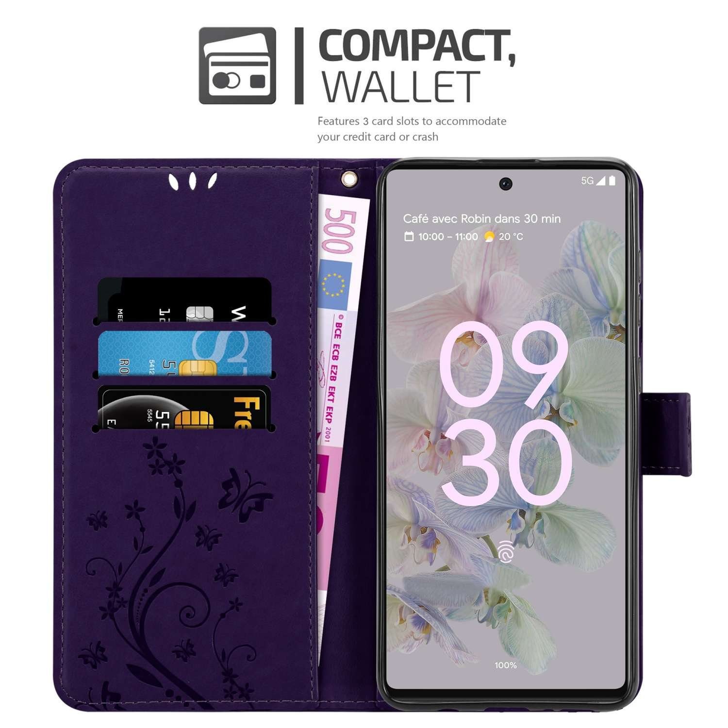 Cadorabo Handyhülle für Google PIXEL 6A Hülle Google PIXEL 6A, Hülle Schutzhülle Blumen Flower mit Standfunktion Kartenfach Magnet