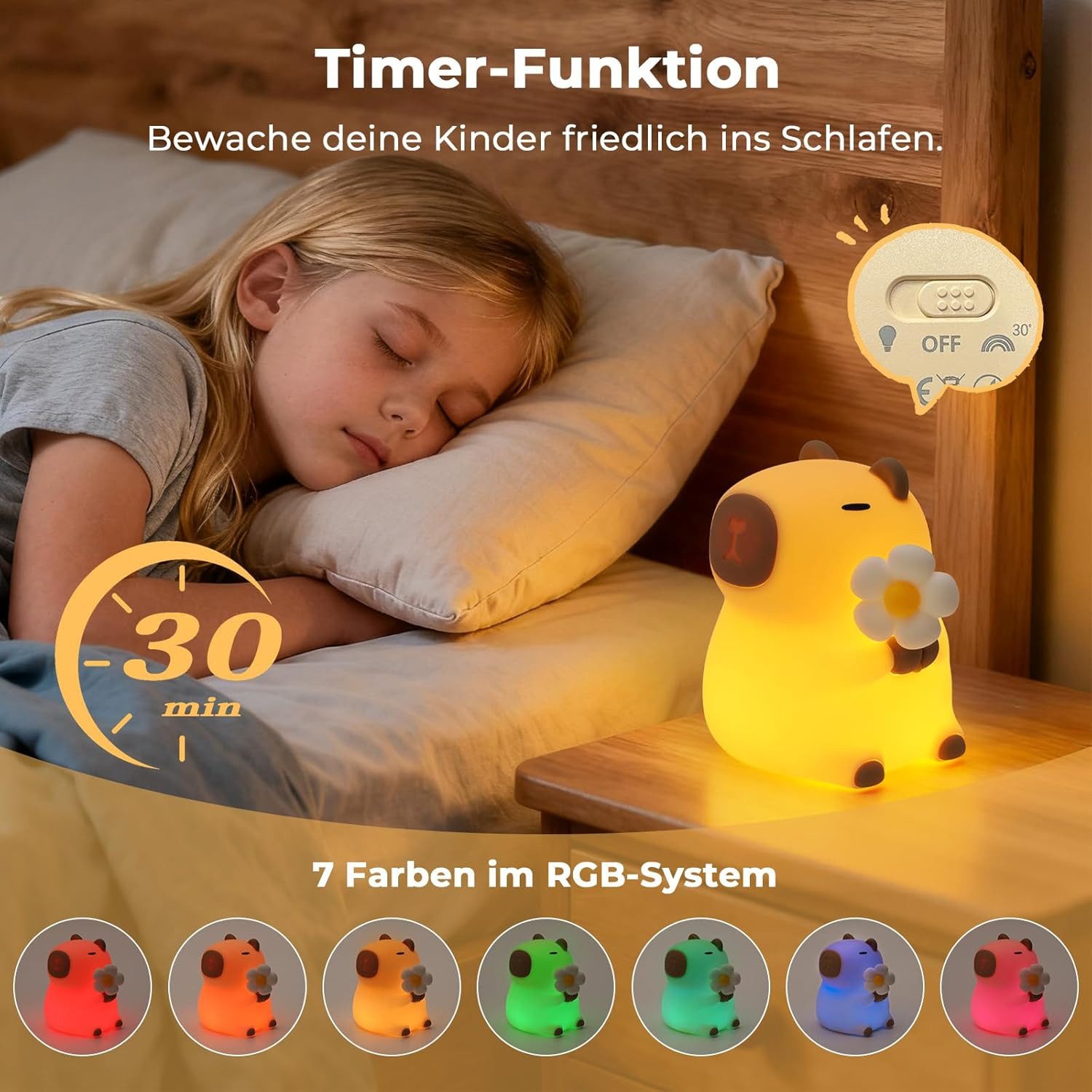 BlingBin LED Nachtlicht Capybara Silikon Nachttischlampe Touch RGB-Licht La günstig online kaufen