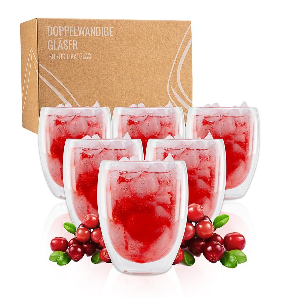 Exitoso Gläser-Set 6er-Set 330ml, Glas, Latte Macchiato Kaffee Softdrinks Bier Tee Kakao, doppelwandig