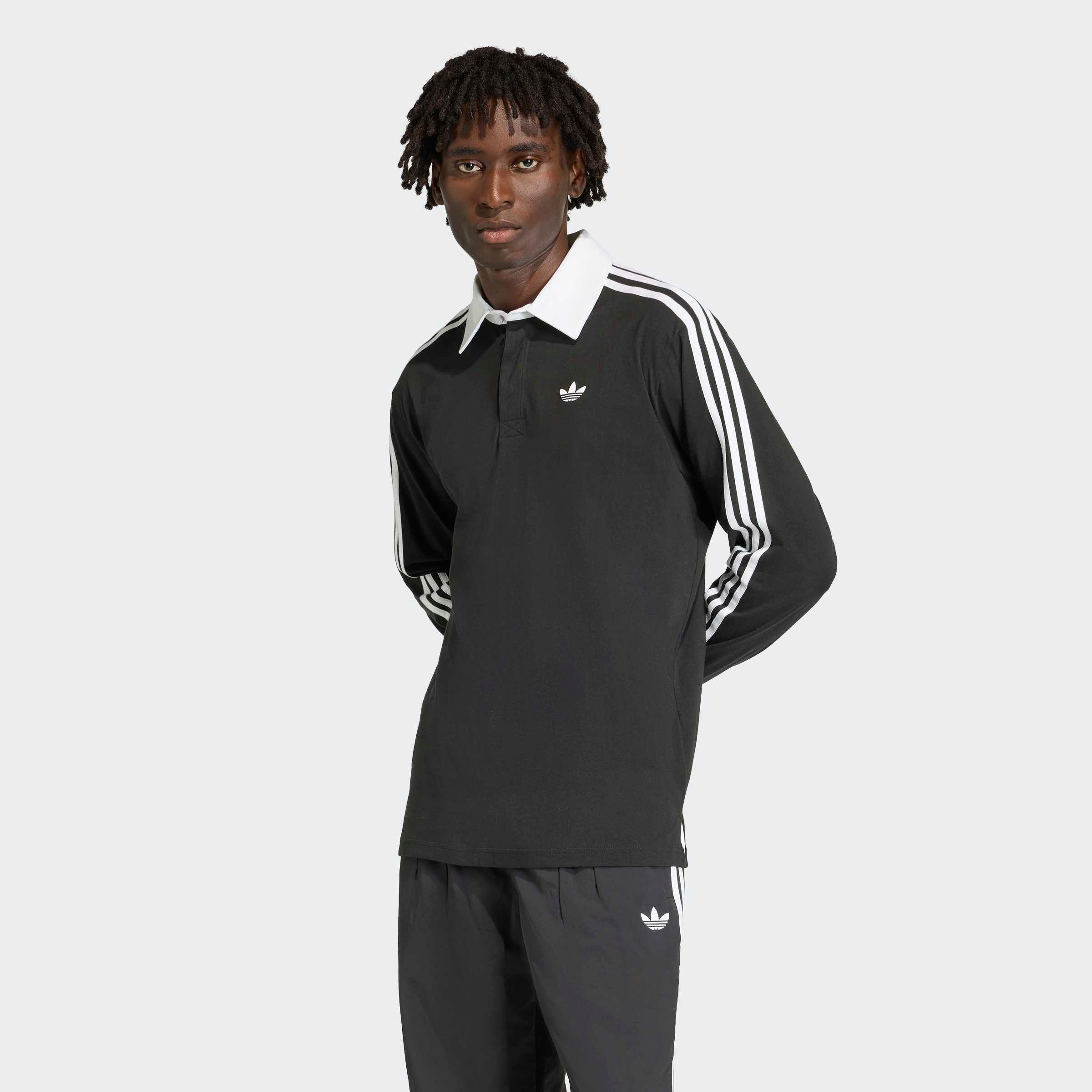 adidas Originals Poloshirt 3-STREIFEN RUGBY LONGSLEEVE POLO mit Druckknopf, aus Baumwolle