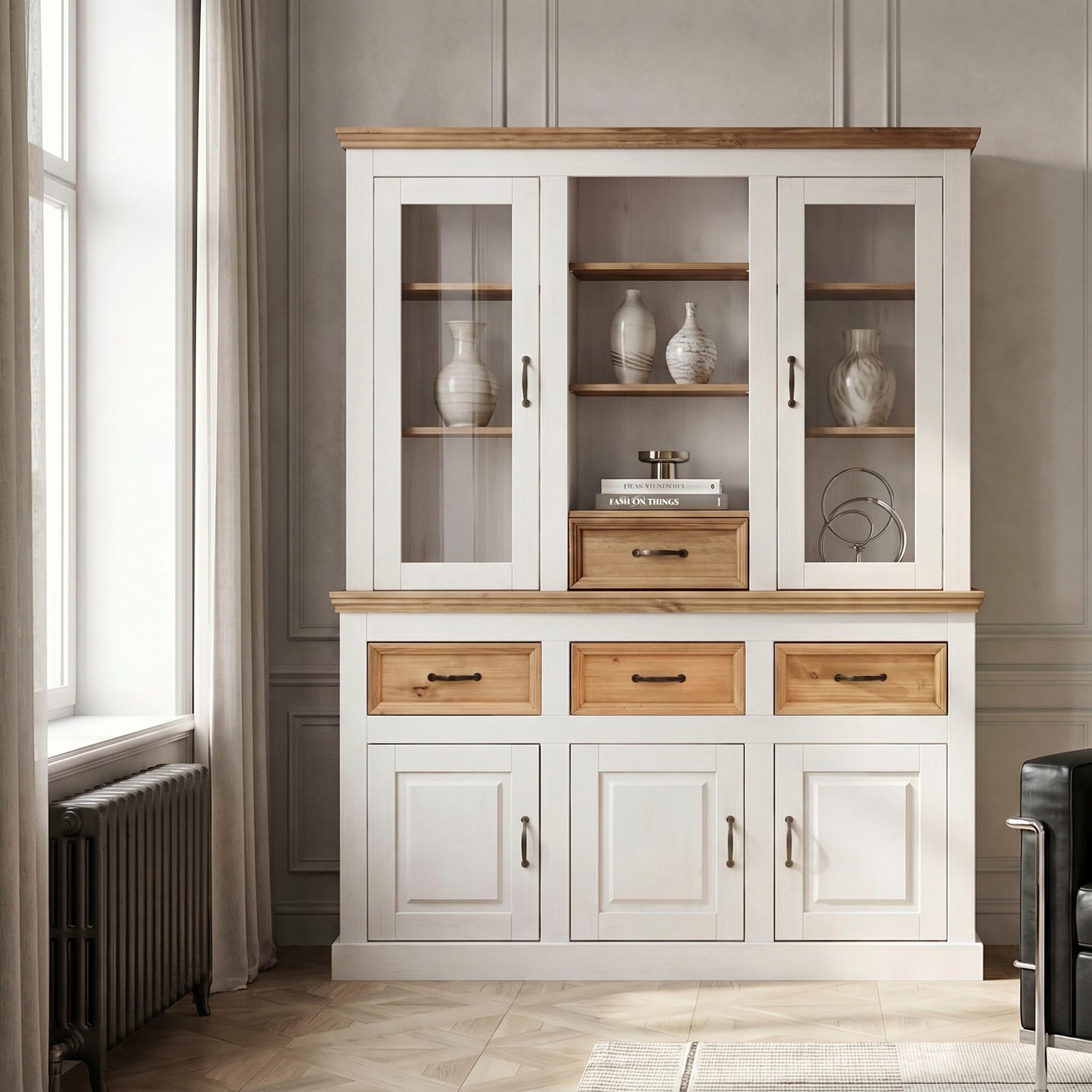 OTTO home Buffet Selma aus massivem Kiefernholz, mit Griffen aus antikisiertem Metall – Bild 2 von 5
