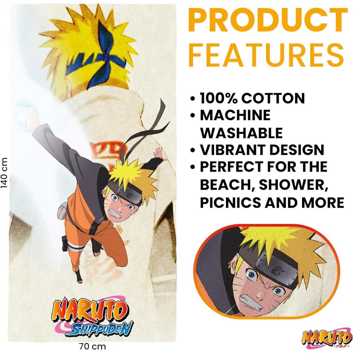 Naruto Badetuch - Handtuch 70x140 cm Baumwolle Badetuch saugfähig Duschtuch, (1-St)