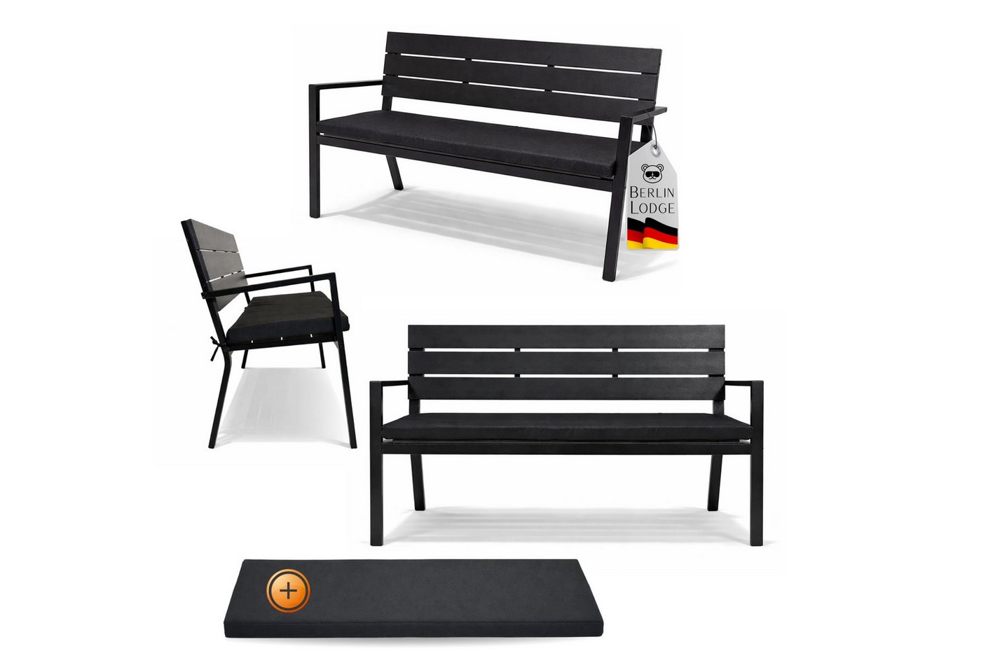PROREGAL® Gartenbank MALLORCA Holzoptik Kunststoff & Metall 3-Sitzer, Kunststoff/Metall Balkonbank Holzbank Gartenmöbel Sitzbank Parkbank
