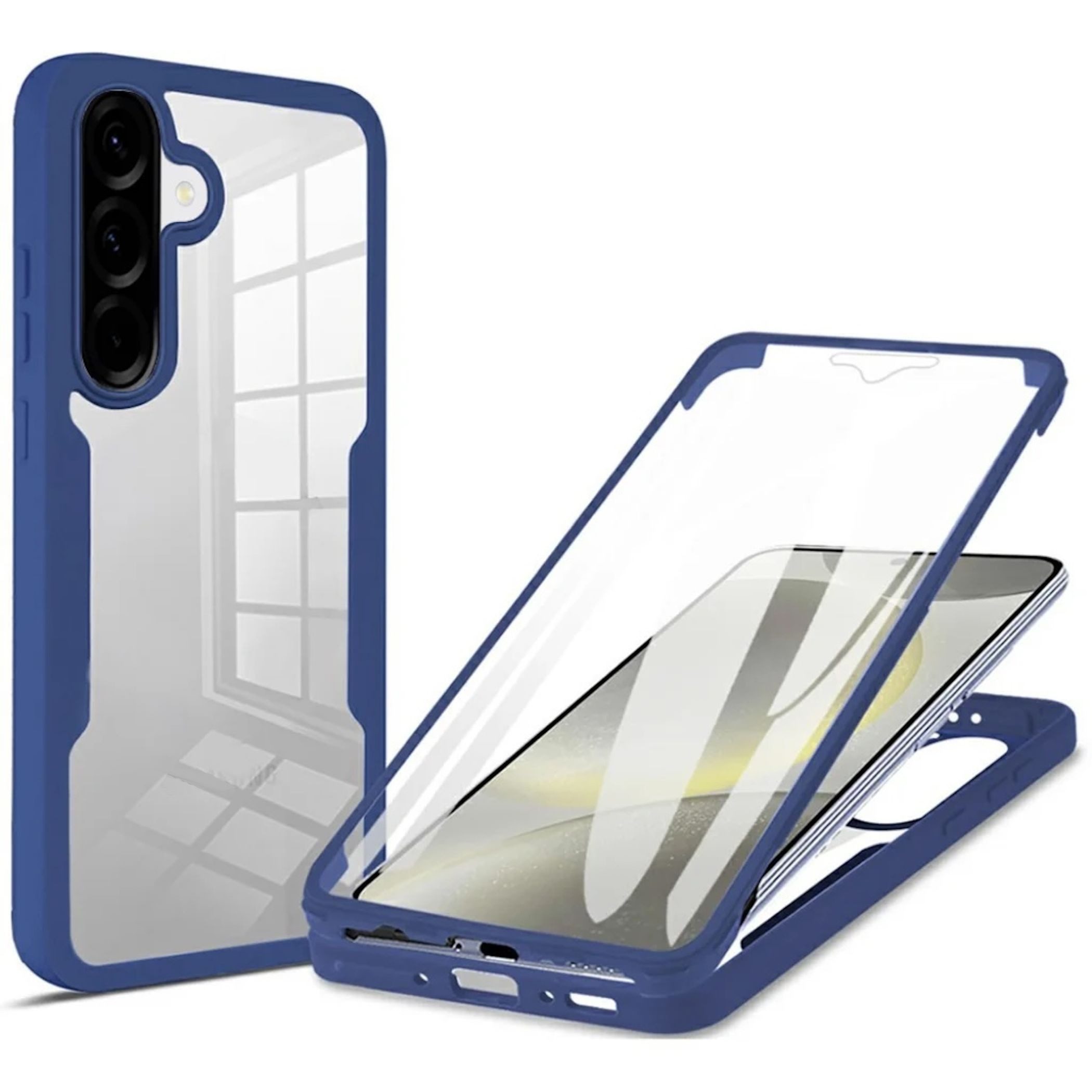 Wigento Handyhülle 360 Grad für Samsung Galaxy A37 / A56 / A36 mit Displayschutz Blau 6,7 Zoll, 360 Grad Schutz, stoßdämpfend, robust