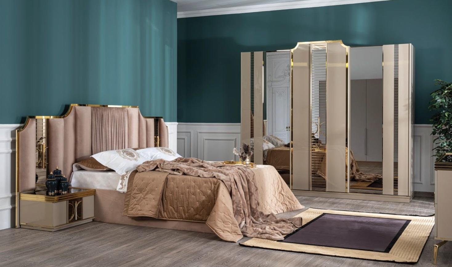 + (4-St., 2x Kleiderschrank, JVmoebel Made Kleiderschrank), Bett Europe 2x Luxus Schlafzimmer in Schlafzimmer-Set Bett Nachttisch Nachttische + Set