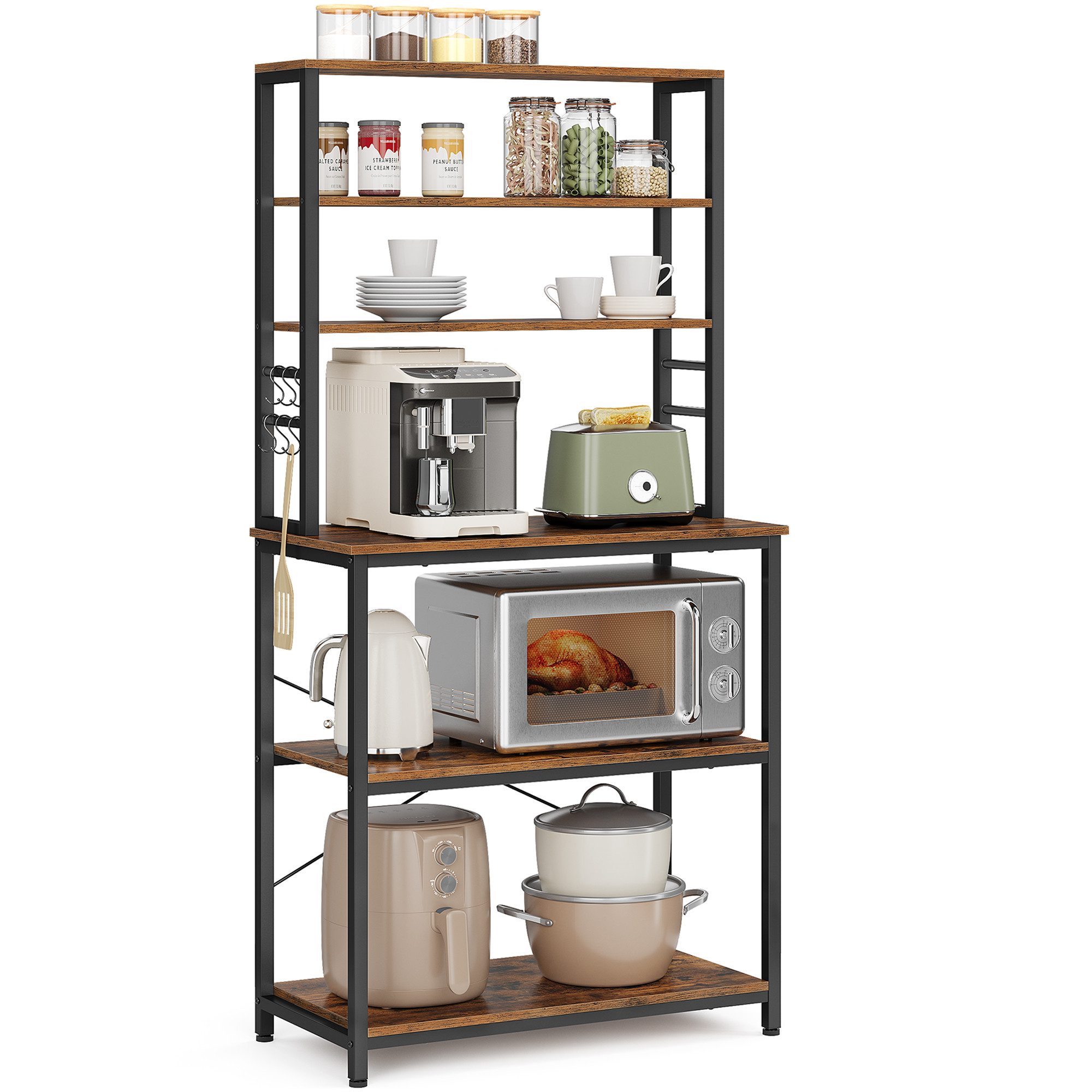 VASAGLE Standregal, Küchenregal mit 6 Haken, 40 x 80 x 167 cm(TxBxH)