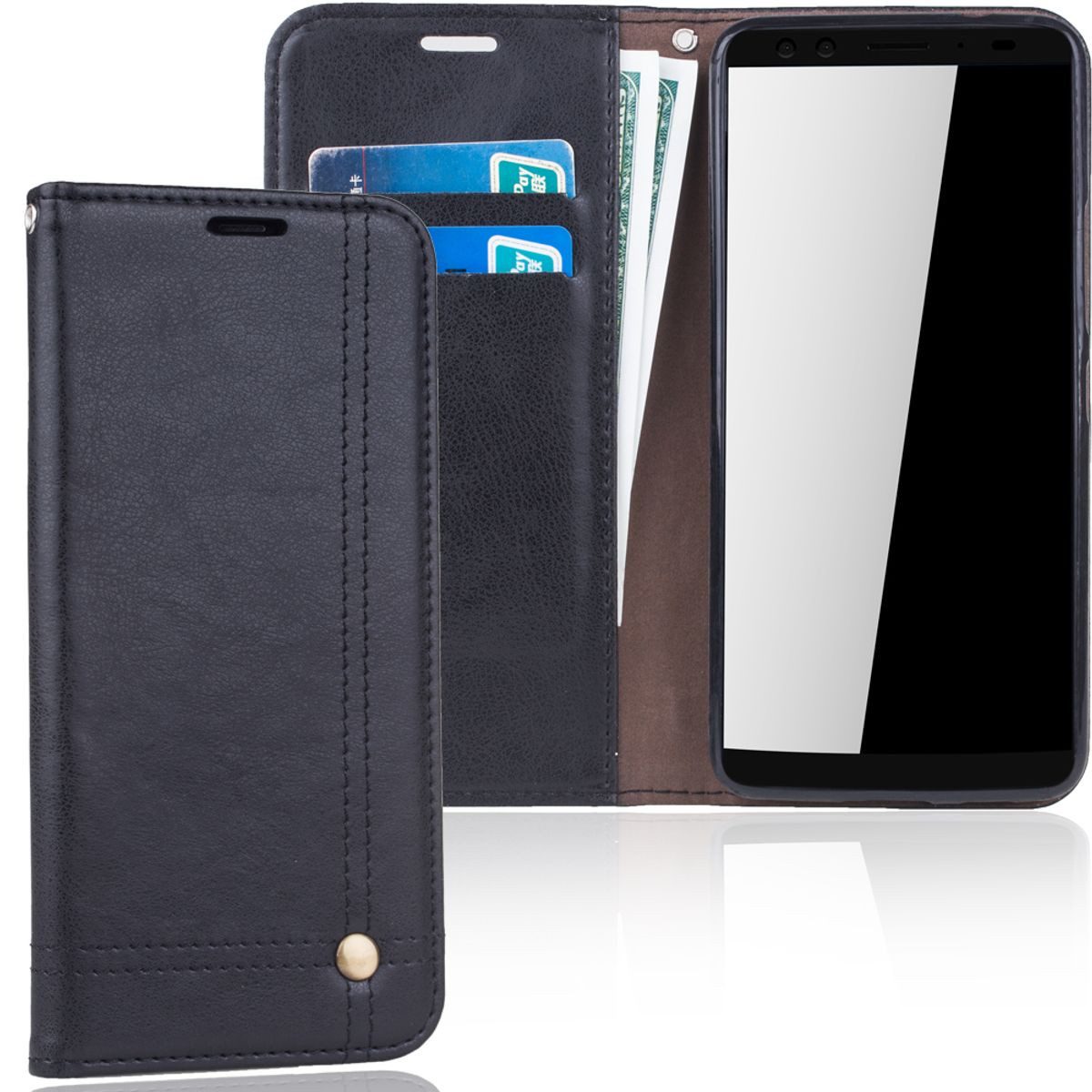 König Design Handyhülle HTC U12, HTC U12 Handyhülle Bookcover Schwarz