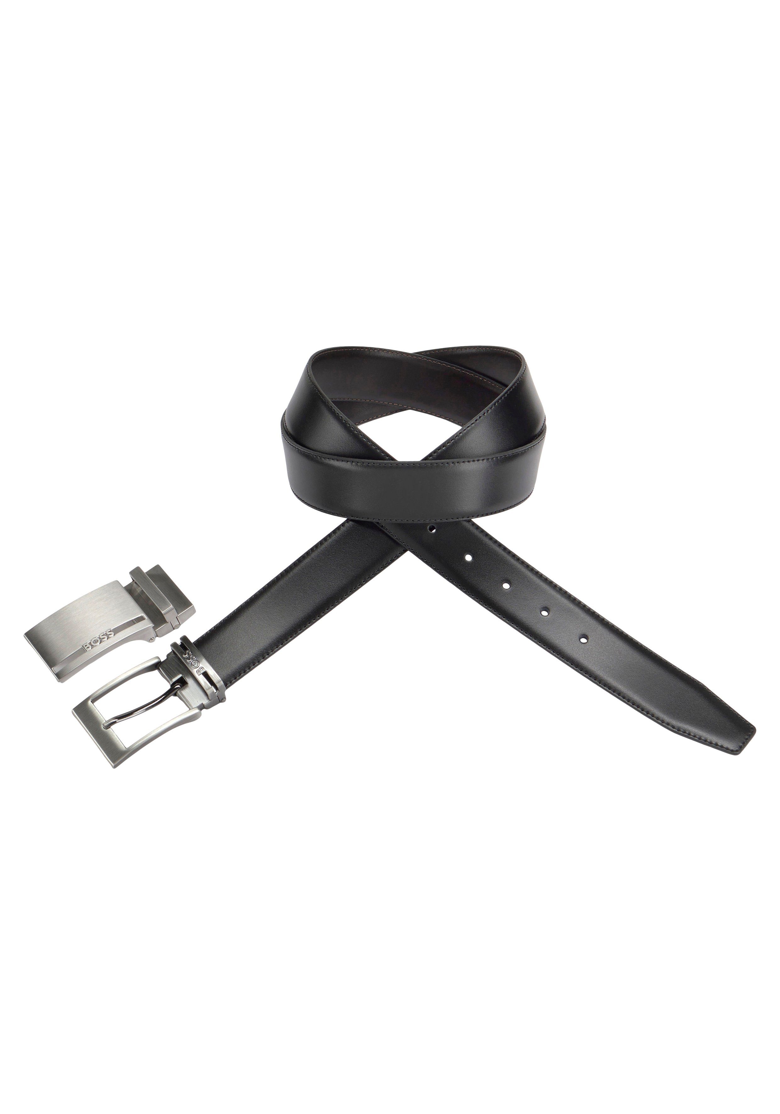 BOSS Ledergürtel schwarz in Wendegürtel aus Logo-Steg Onesize italienischem Leder Größe braun mit
