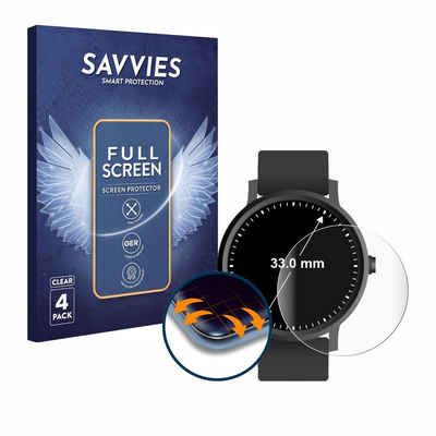 Savvies Full-Cover Schutzfolie für Armbanduhren (Kreisrund, ø: 33 mm), Displayschutzfolie, 4 Stück, 3D Curved klar