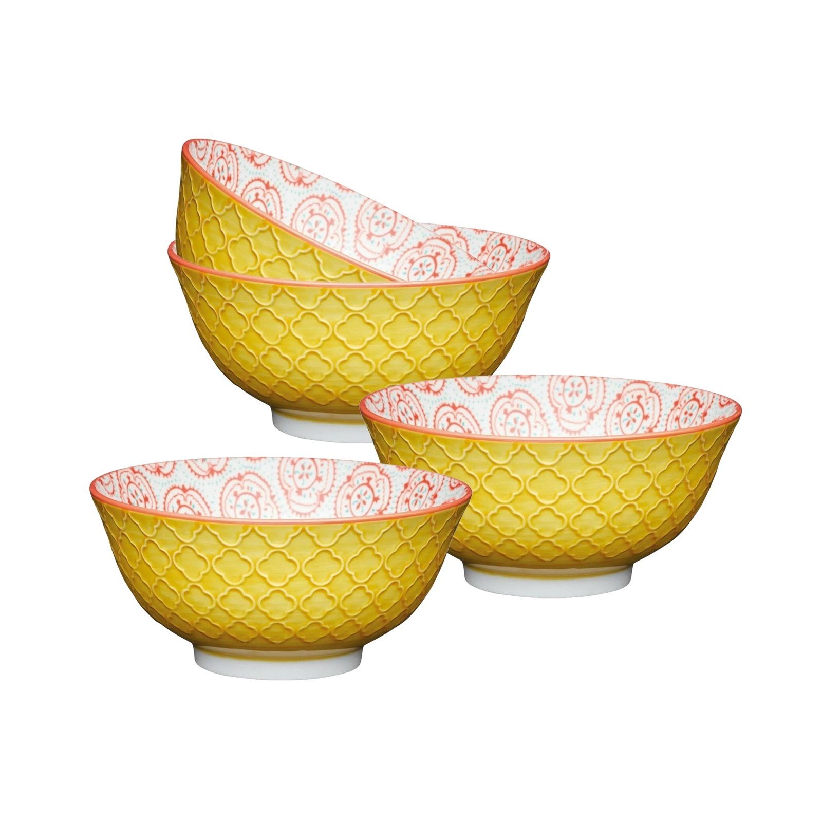 Neuetischkultur Müslischale Müslischale bunt dekoriert 4er-Set Keramik, Keramik, (Set, 4-tlg) Blumenornament Gelb-Rot