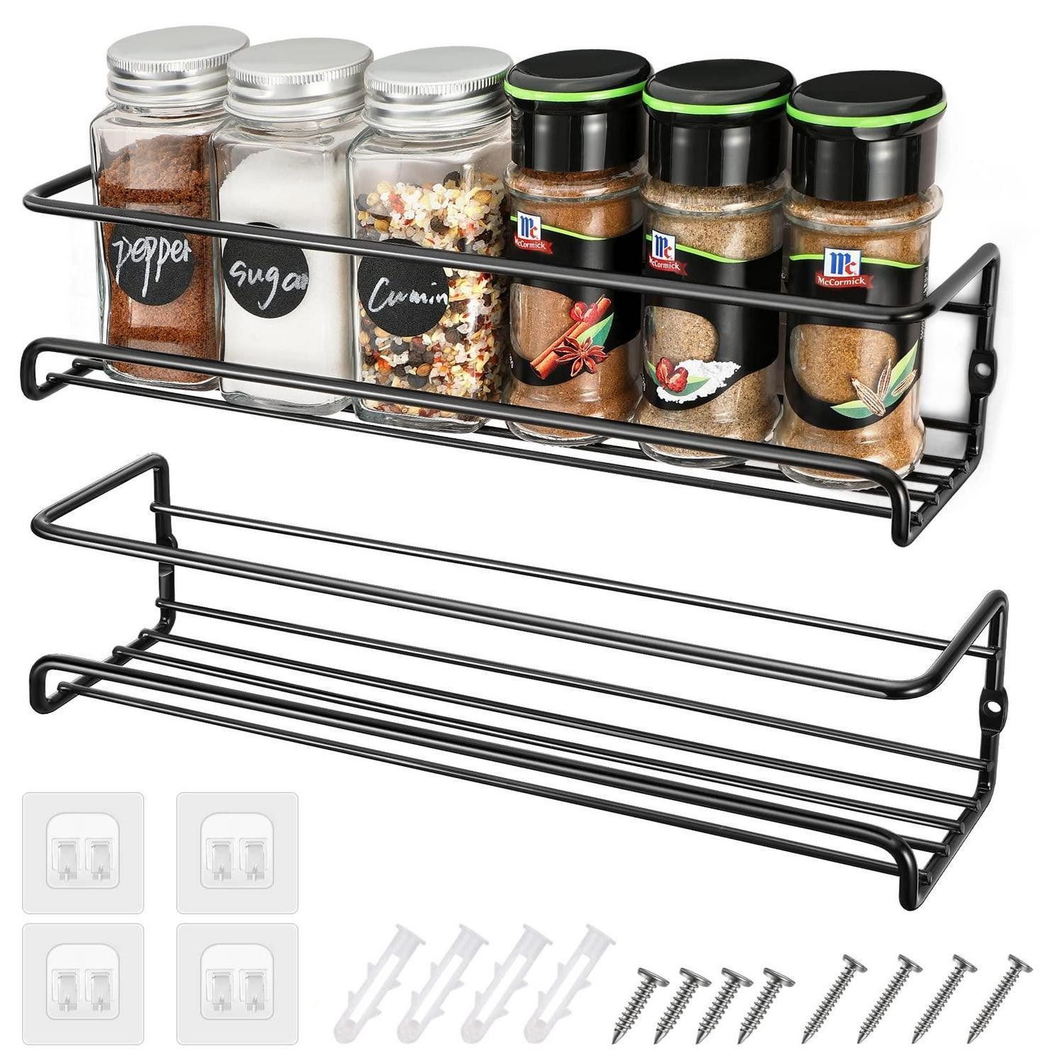 LuxusKollektion Gewürzregal Gewürzregal Wand 2er Set Metall Schwarz, 2-tlg.