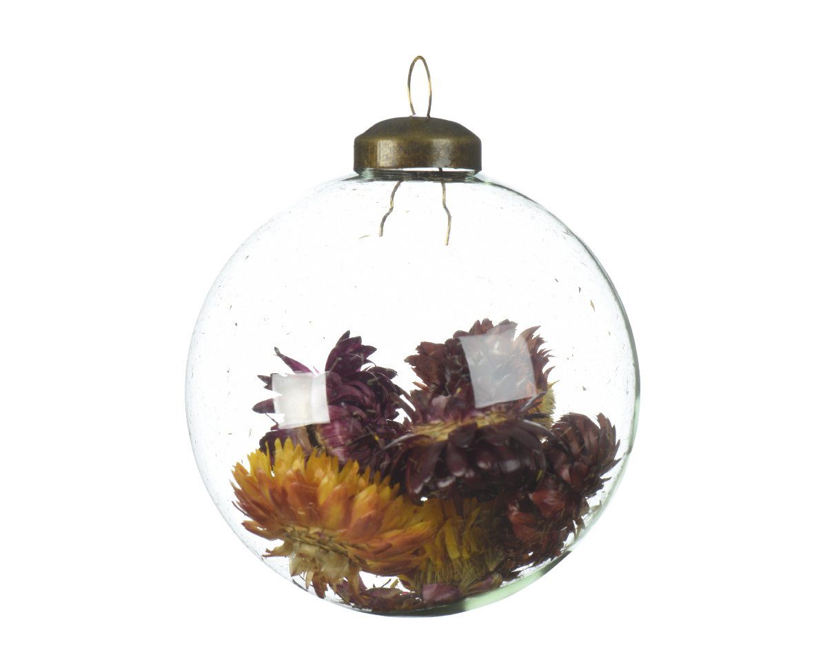 Decoris season decorations Weihnachtsbaumkugel, Weihnachtskugel Glas 8cm gefüllt mit Trockenblumen braun mix 1 Stück