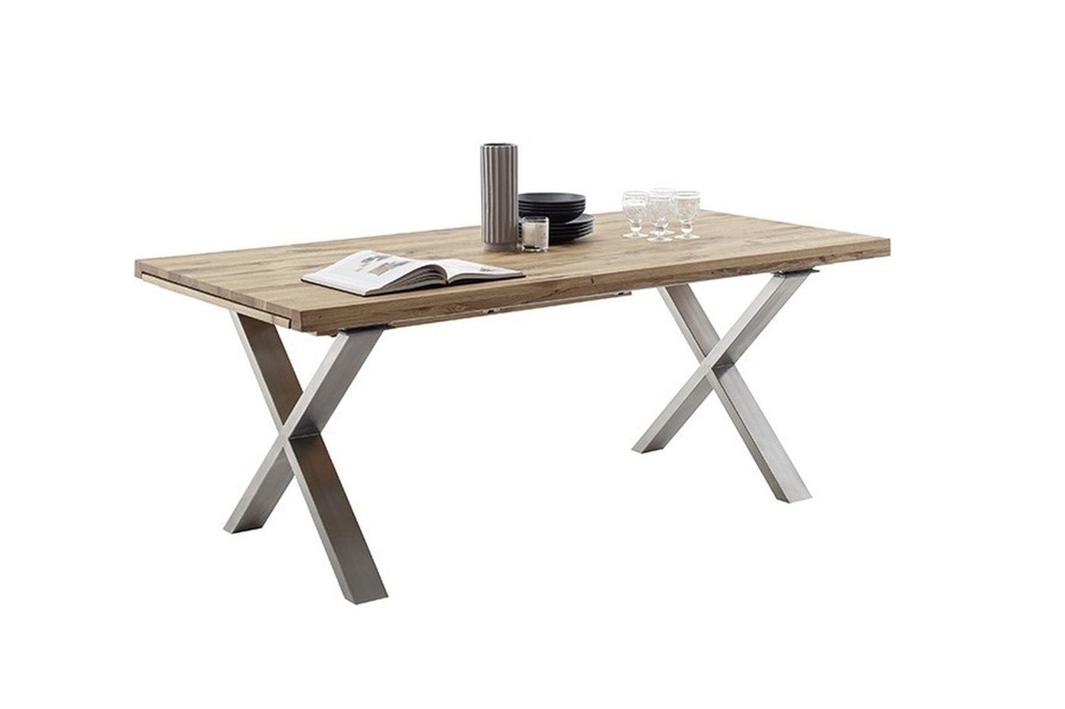 freiraum Kulissen-Esstisch BROOKLYN, in Wildeiche geölt / Edelstahl - 280x73x100 (BxHxT)