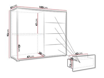 MIRJAN24 Kommode Gesita K1D4SZ (mit 4 Schubladen und Tür), Griffloses Öffnungssystem