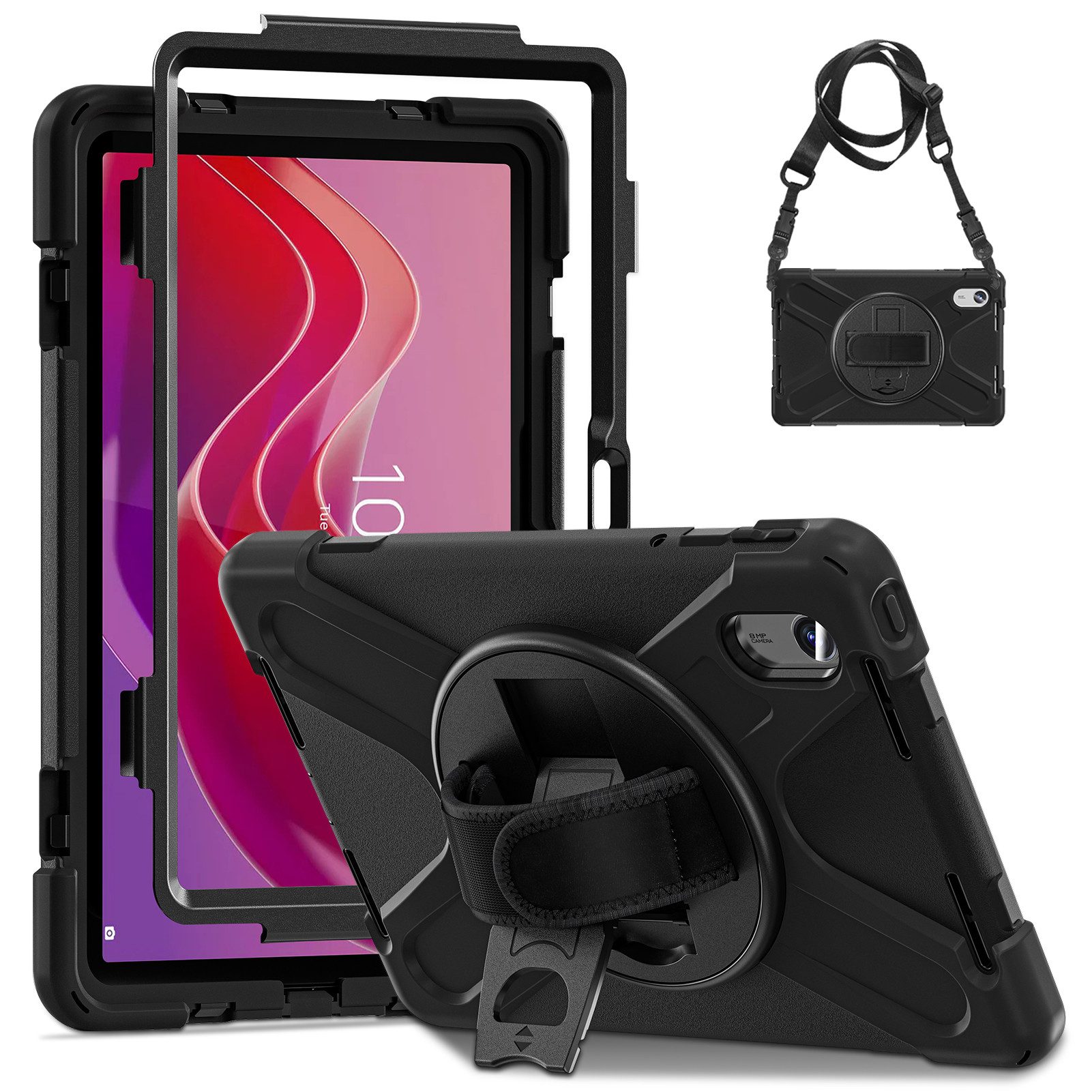 Fintie Tablet-Hülle mit Displayschutzfolie für Lenovo Tab M11 (TB330FU) 11 Zoll 2024, Case mit 360° Drehbare Ständer, Handgurt, Schultergurt und Stifthalter