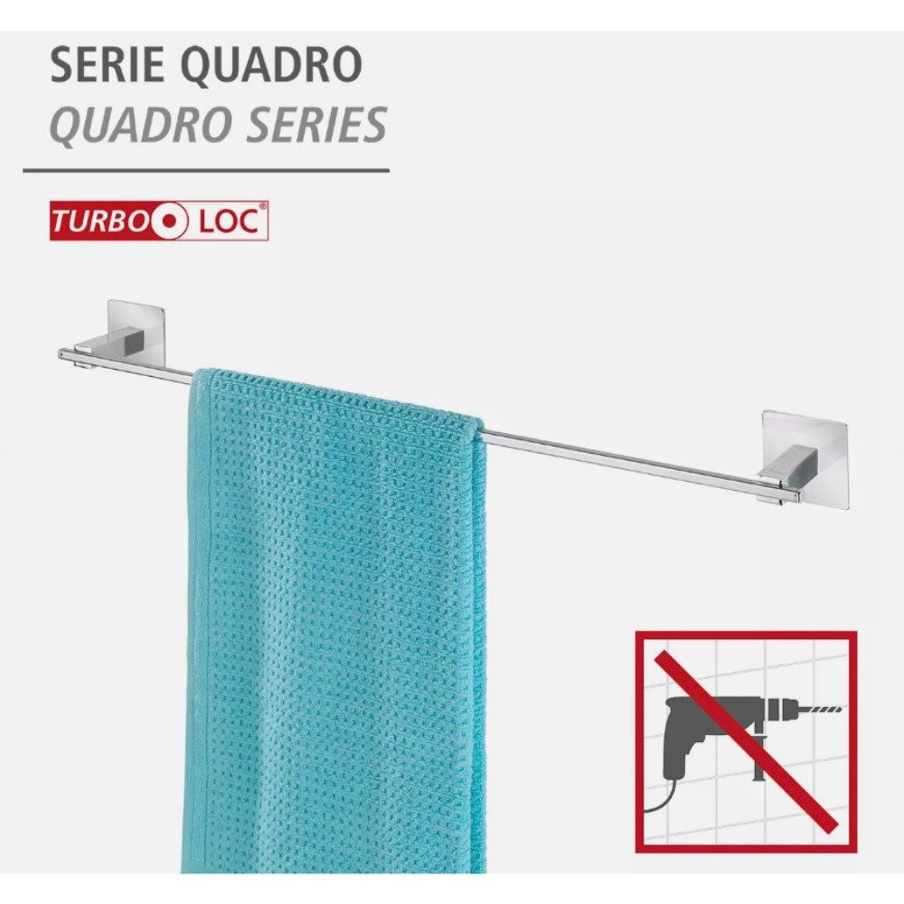 WENKO Полотенцесушители Stange 64 cm QUADRO ohne bohren, Wandbefestigungssystem Turbo-Loc Badezimmer