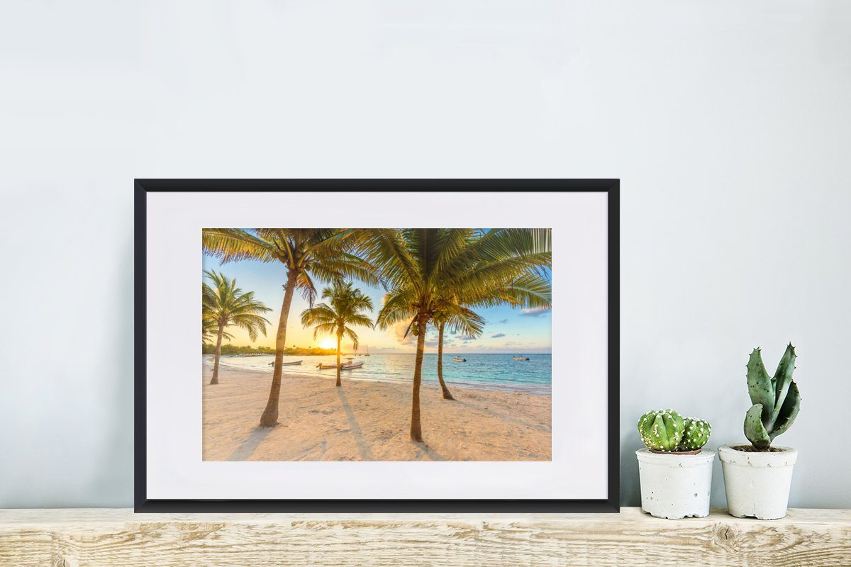 Kunstdruck, St), Poster, Mexiko Rahmen, Poster Bilderrahmen MuchoWow Gerahmtes - - Strand mit Schwarzem Meer (1 Sonnenuntergang, -