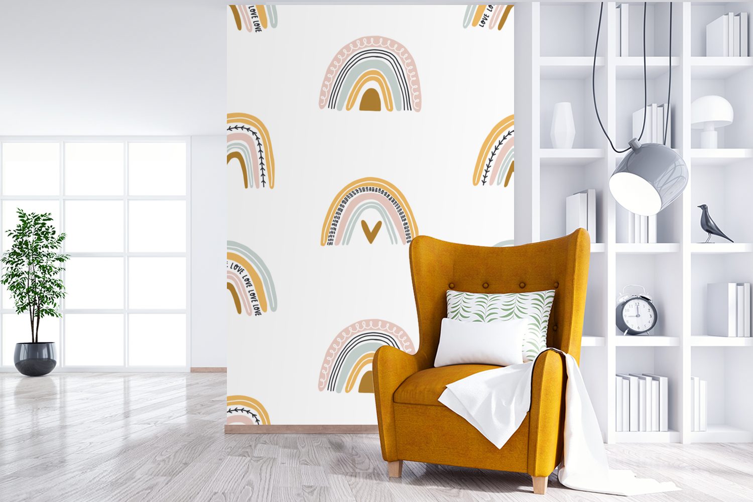 - Montagefertig Fototapete Wohnzimmer, Wandtapete MuchoWow Vinyl Design - bedruckt, Streifen, Tapete Regenbogen St), (3 für Matt,