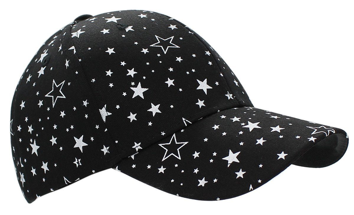 dy_mode Baseball Cap K224-Schwarz One Size mit Kappe Sterne Muster Damen Schirmmütze Frauen Baseballkappe