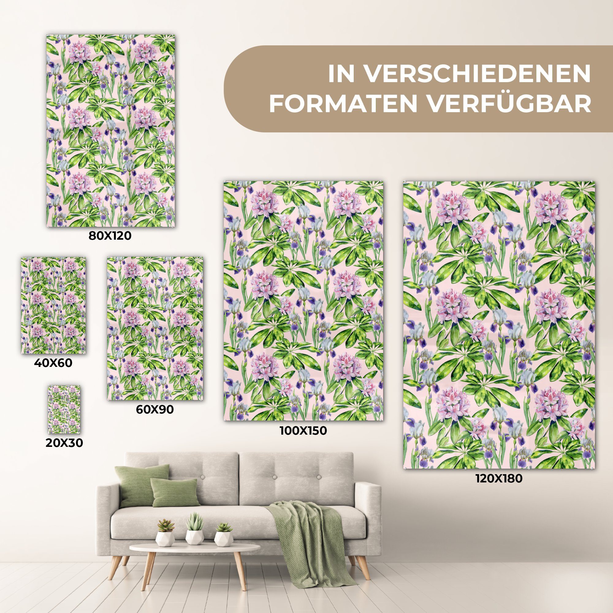 Wandbild - MuchoWow Glas Bilder Glasbilder Foto - - Glas auf Muster, (1 auf Hortensie Blumen - Acrylglasbild Wanddekoration St), -