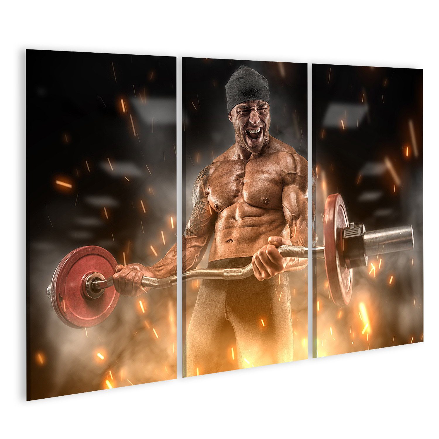 Leinwandbild Bild auf Leinwand Wütender Sportler trainiert Fitnessstudio Groß Wandb